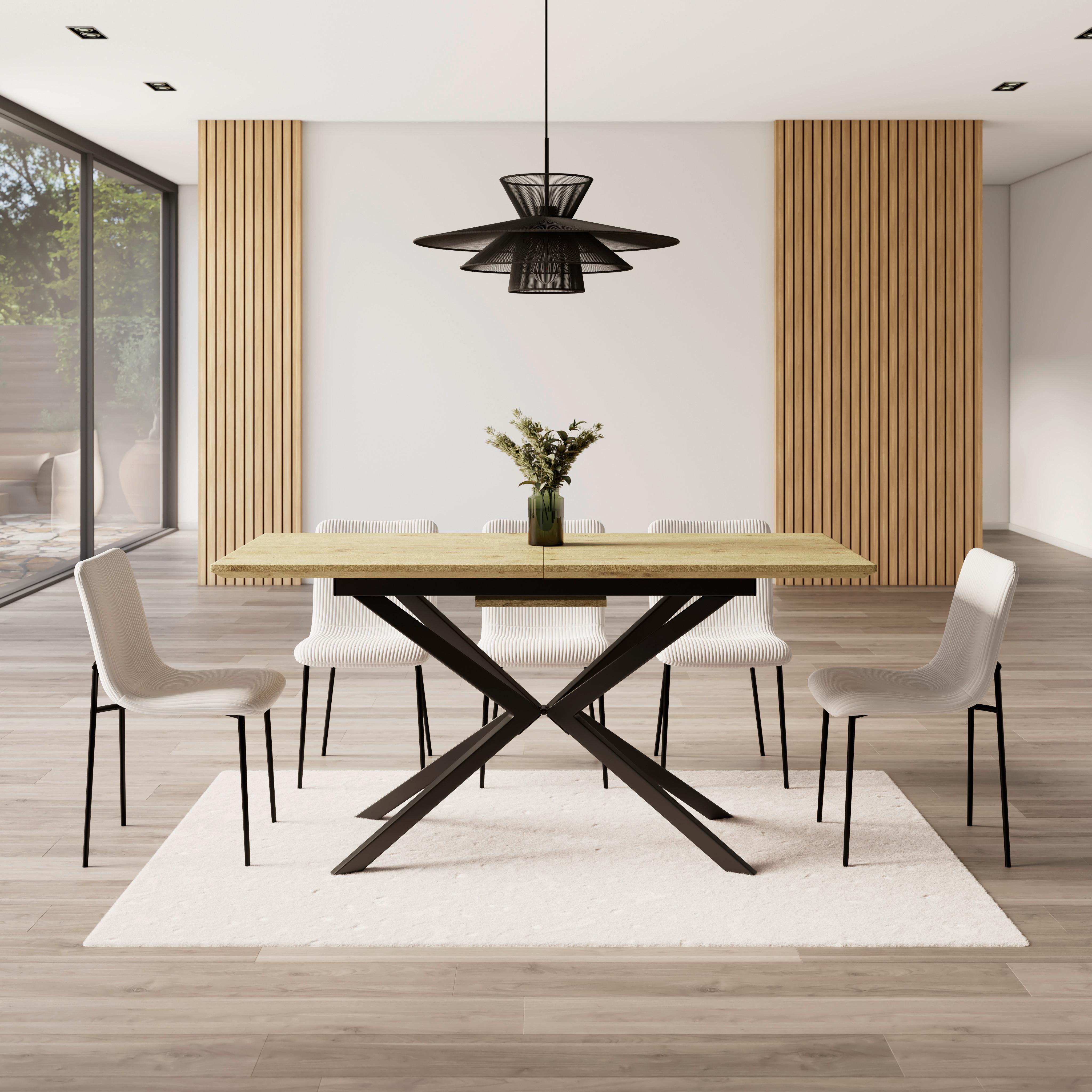 Rozťahovací stôl AKI 140-180 - čierna/farba duba, Modern, kov/kompozitné drevo (140-180/76/80cm) - Bessagi Home