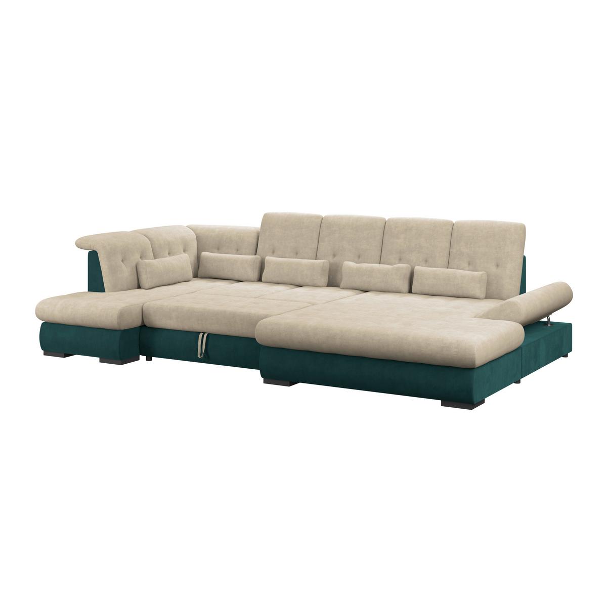 Wohnlandschaft Madera Cremefarben U: 212x358x190 cm - Türkis/Creme, KONVENTIONELL, Kunststoff/Textil (212/358/190cm)