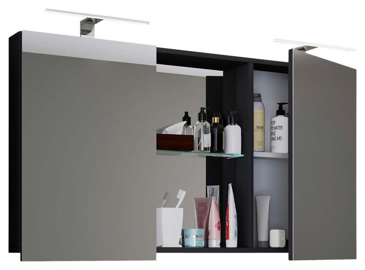 Spiegelschrank Budasi 2-Türig BxHxT: 112x59x12 cm - Schwarz, MODERN (112/59/12cm) - MID.YOU