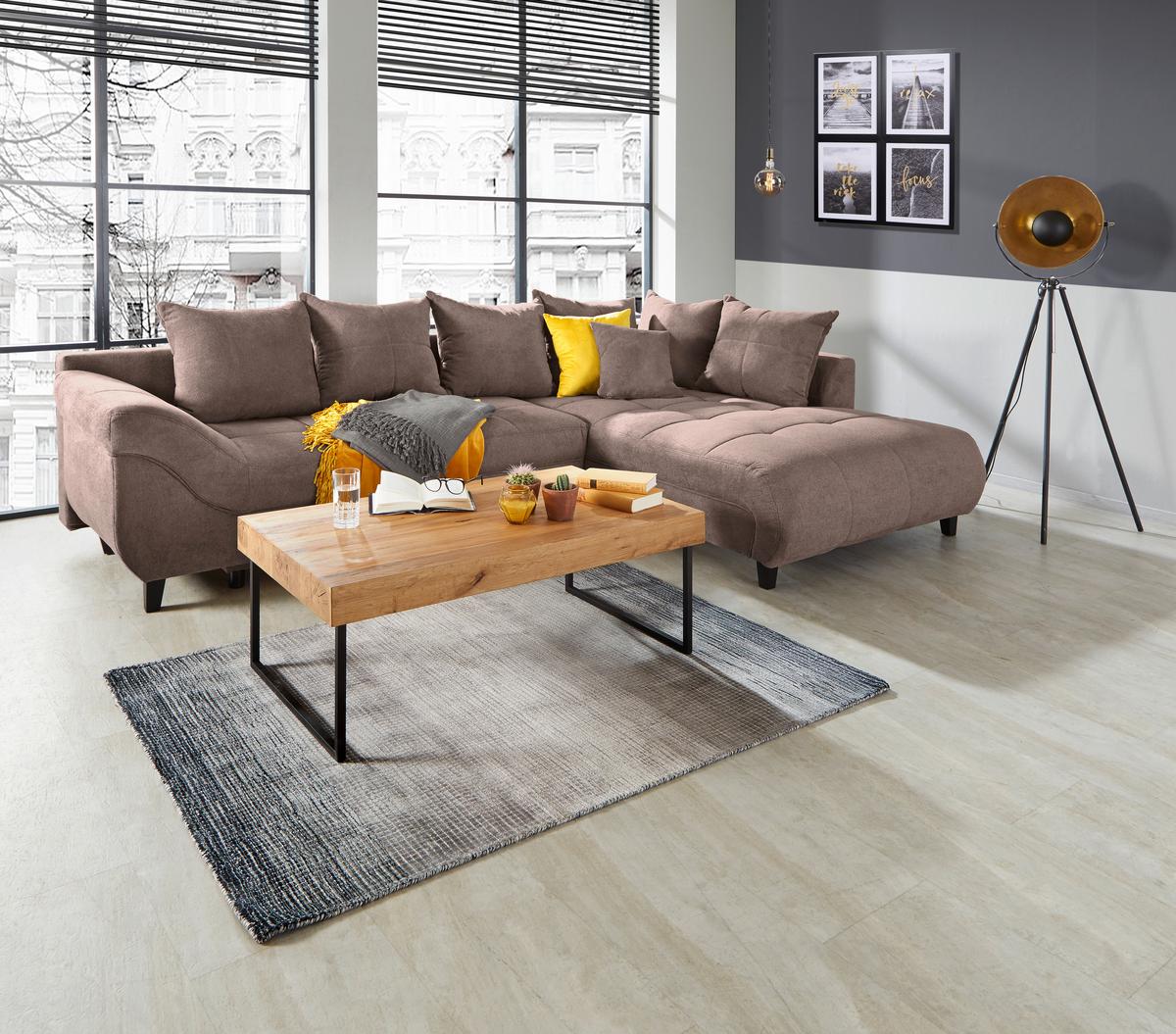 Ecksofa Mendoza - Schwarz/Braun, Design, Textil (309/197cm) - Ondega