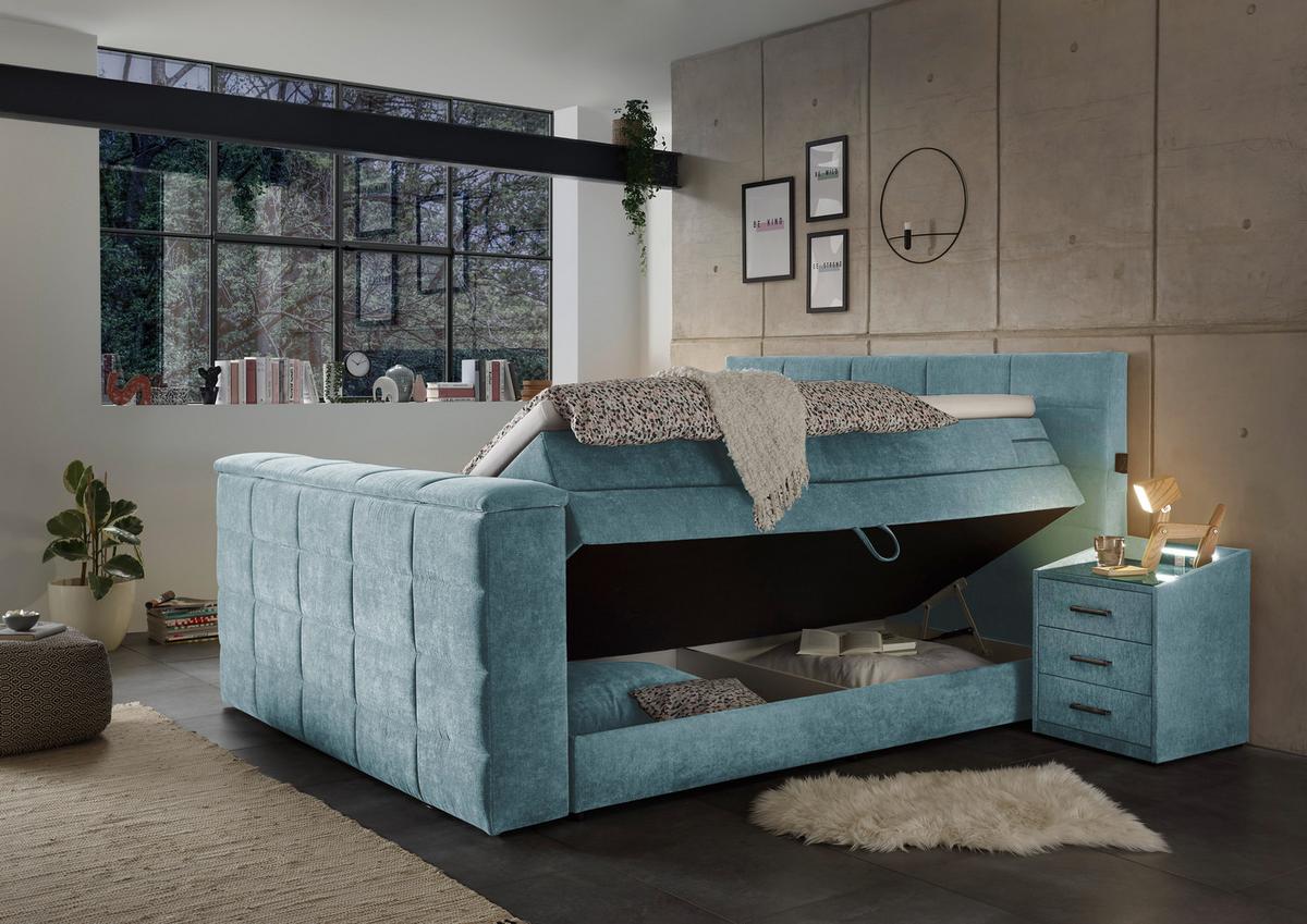 Boxspringbett mit Bettkasten 180x200 cm Denver - Blau, KONVENTIONELL, Textil (180/200cm) - Carryhome