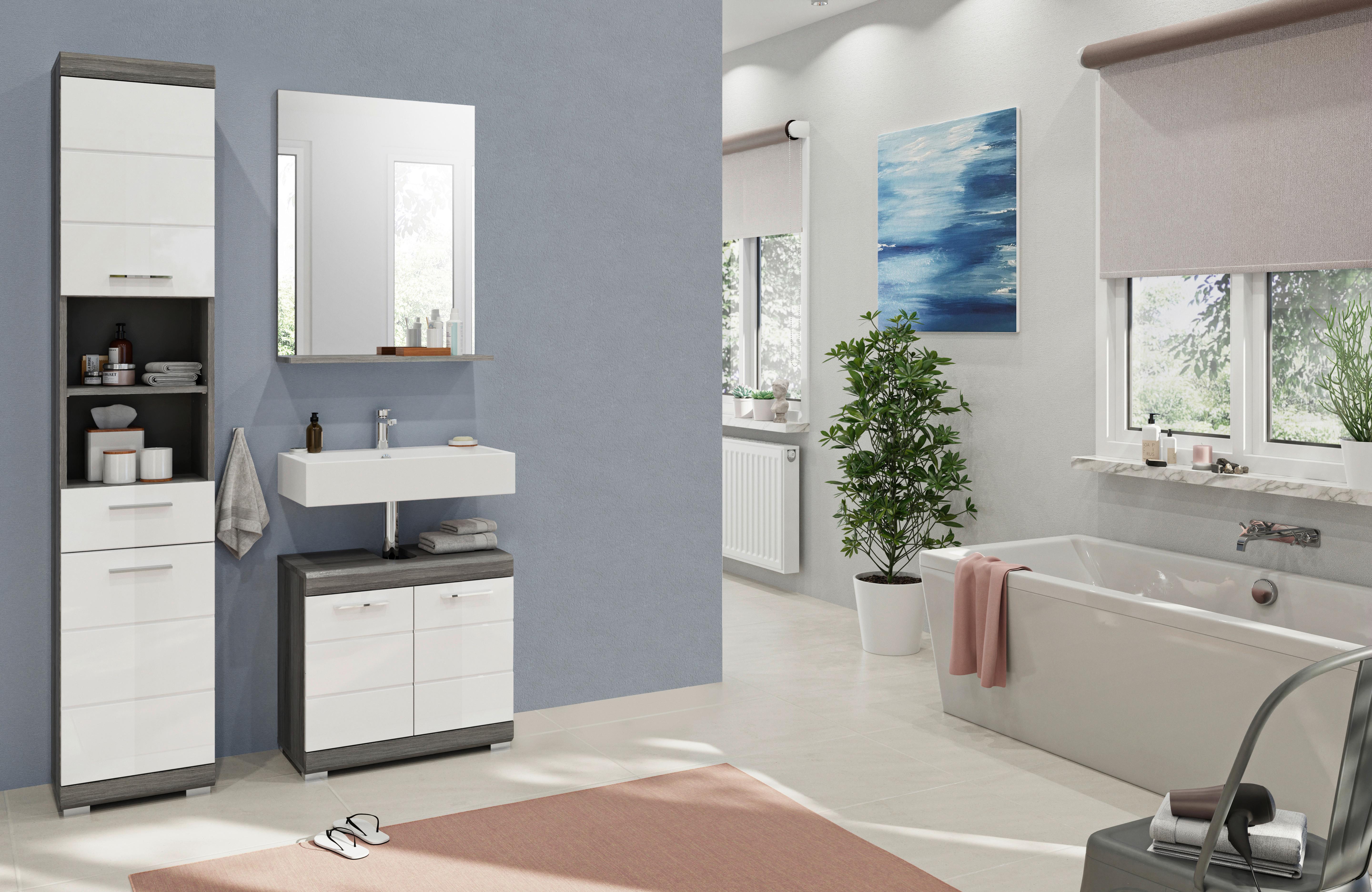 Badmöbel-Set 3-Tlg. Scout B: 97 cm Weiß/Anthrazit Dekor - Weiß Hochglanz/Anthrazit, MODERN, Holzwerkstoff/Kunststoff (97cm) - MID.YOU