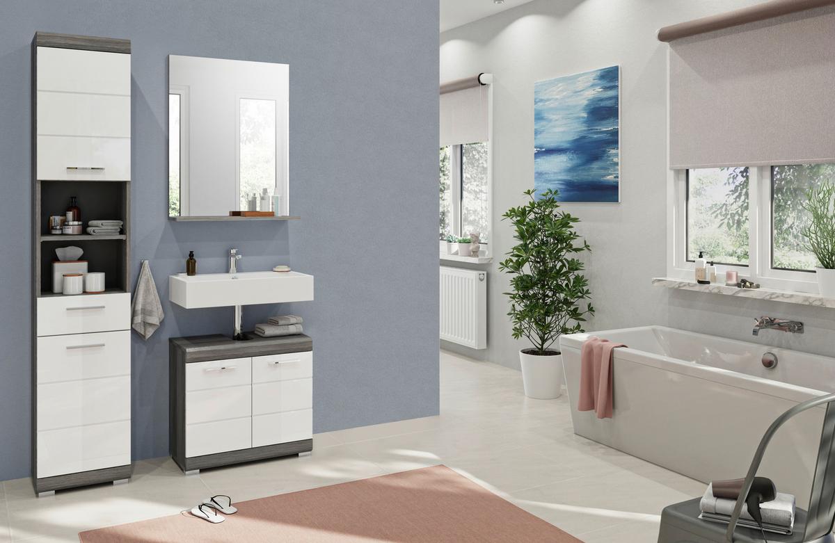 Badmöbel-set 3-tlg. Scout B: 97 Cm Weiß/anthrazit Dekor - Weiß Hochglanz/Anthrazit, MODERN, Holzwerkstoff/Kunststoff (97cm) - MID.YOU