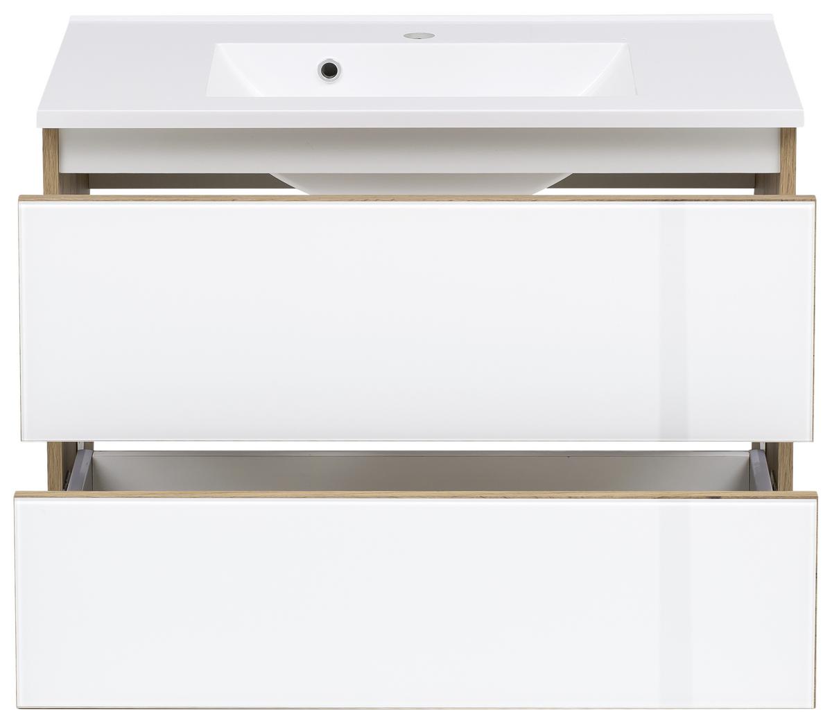 Badmöbel-Set 6-Tlg. inkl. LED Helsinki, Weiß/Eiche - Eichefarben/Weiß, KONVENTIONELL, Glas/Holzwerkstoff (160cm) - Held