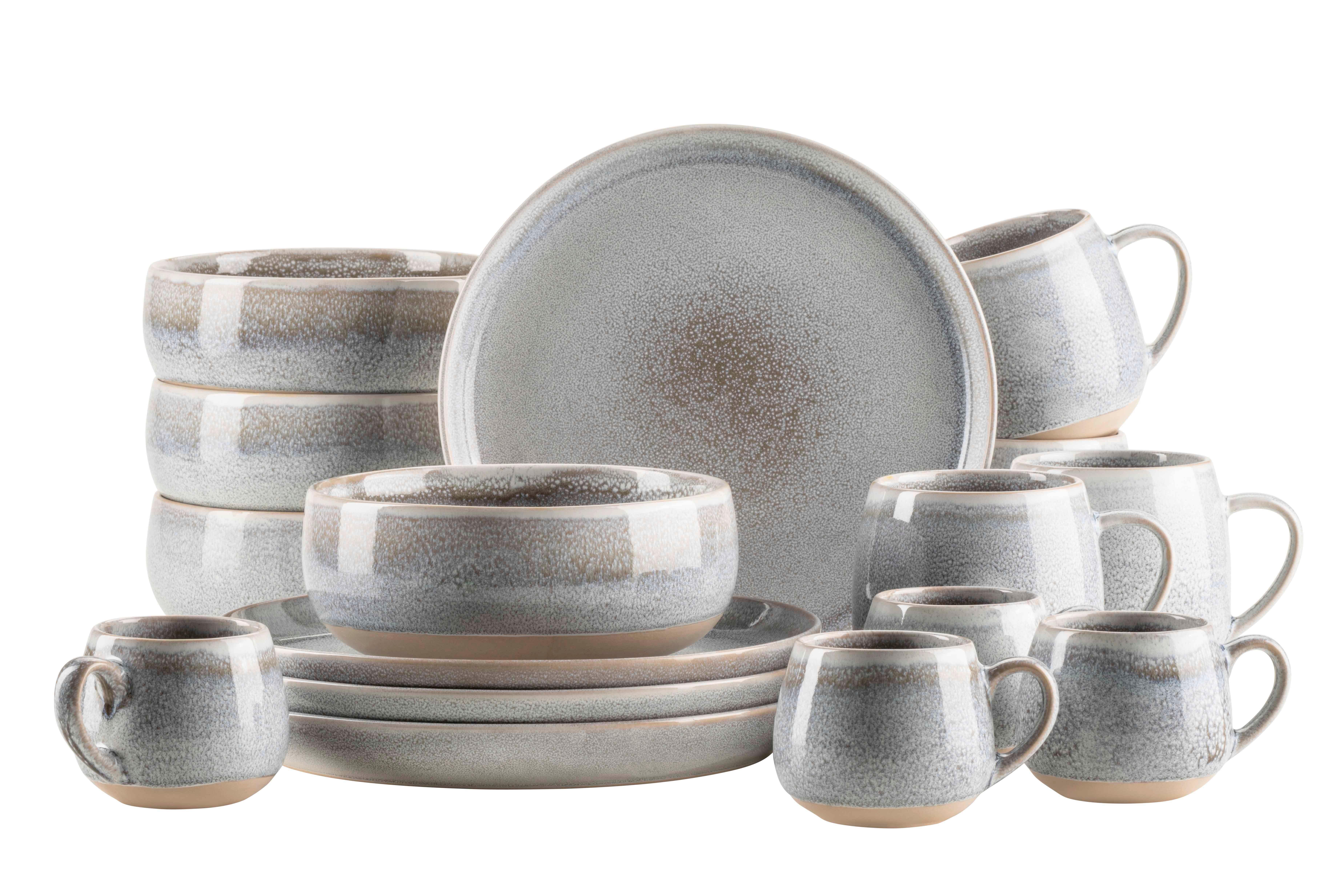 Frühstüvksservicest 16 -Teilig. Steinzeug, Grau/Beige - Beige/Grau, Basics, Keramik - Mäser