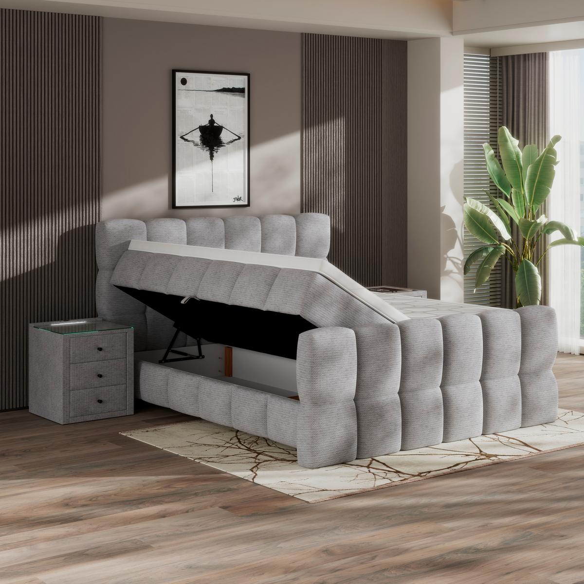Boxspringbett Brisbane inkl. Bettkasten 180x220 - Champagner/Schwarz, Trend, Holz/Holzwerkstoff (180/220cm) - Sembella