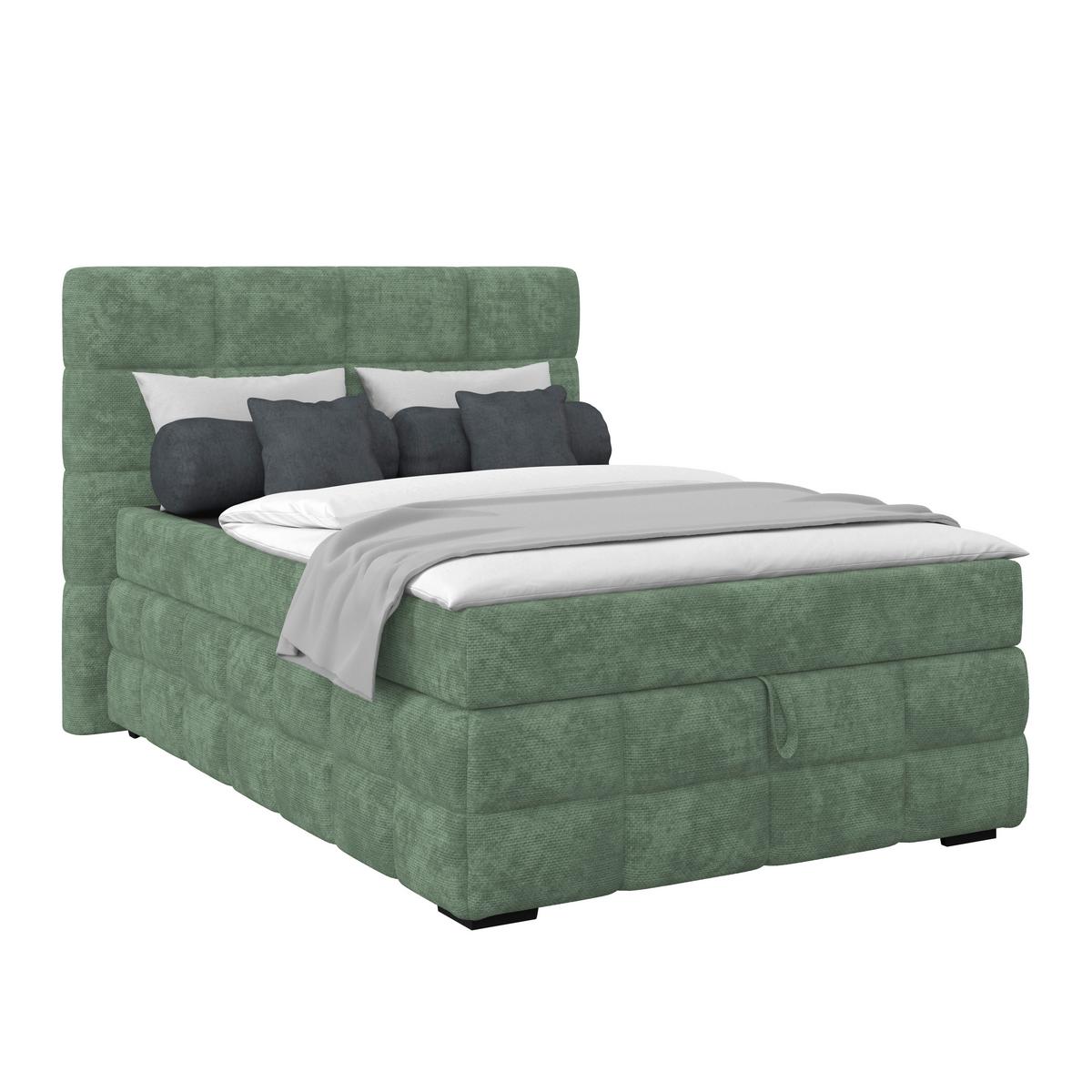 Čalúnená posteľ VEGA 140x200 cm, mätovozelená - čierna/zelená, Trend, drevo/textil (140/200cm)