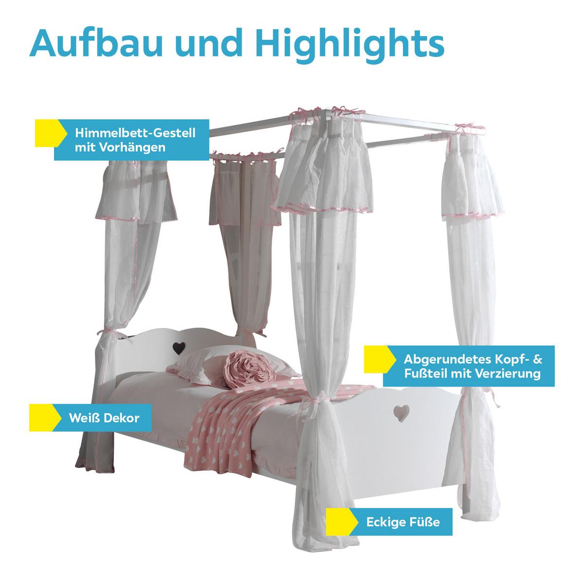 Himmelbett 90x200 Amori, Weiß - Weiß, KONVENTIONELL, Holzwerkstoff/Textil (90/200cm) - Vipack