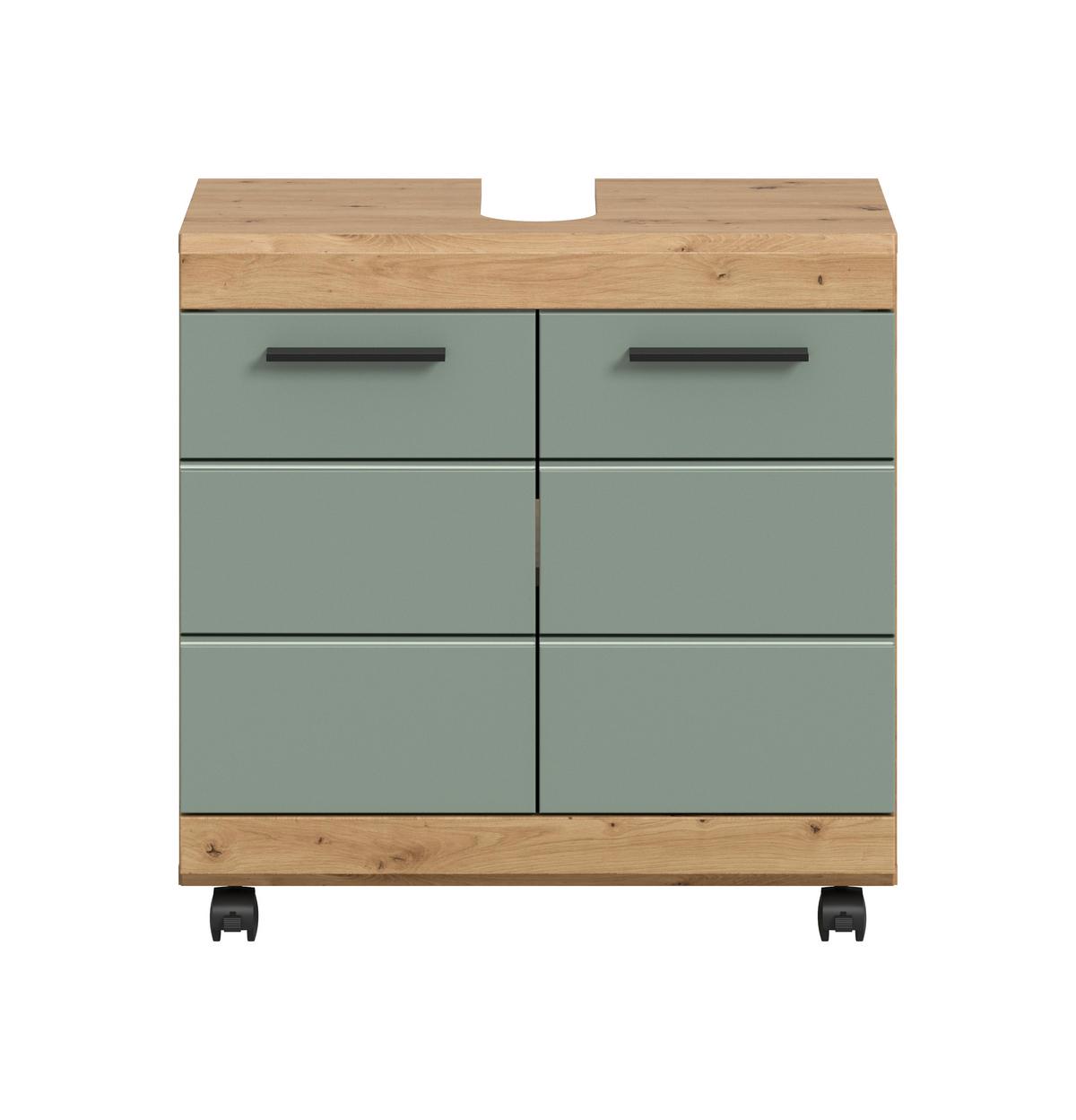 Waschebeckenunterschrank Scout Salbeigrün/Eiche Dekor B: 60cm - Salbeigrün/Schwarz, Trend, Holzwerkstoff (60/60/34cm) - MID.YOU