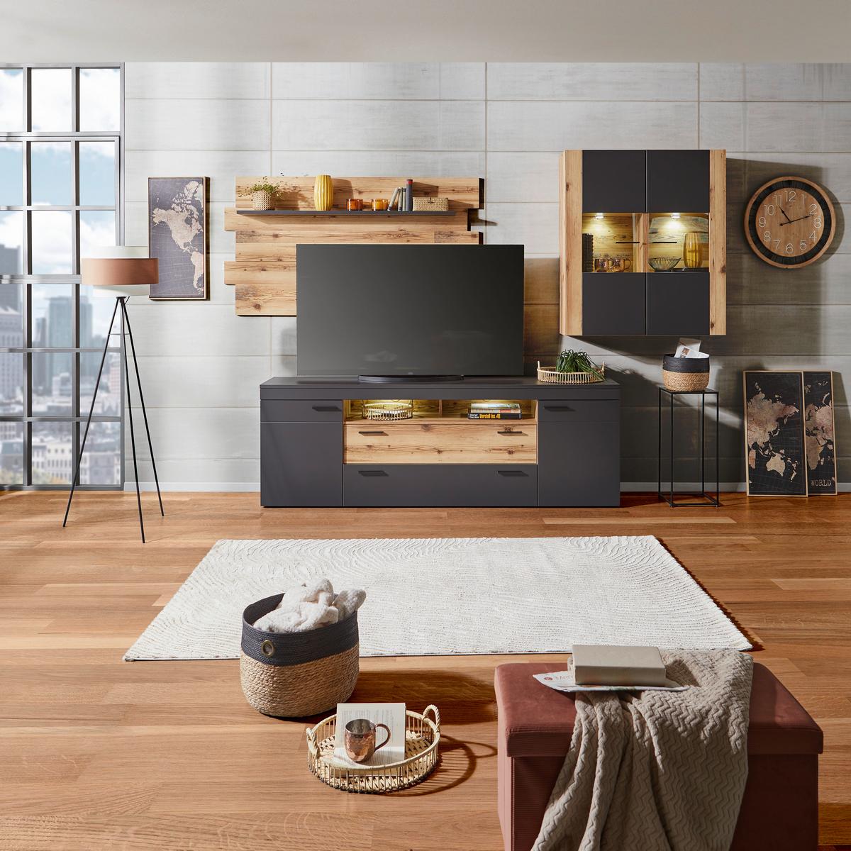 NÁSTĚNNÁ POLICE HENRY - Moderní, kompozitní dřevo (160/90/20,2cm)