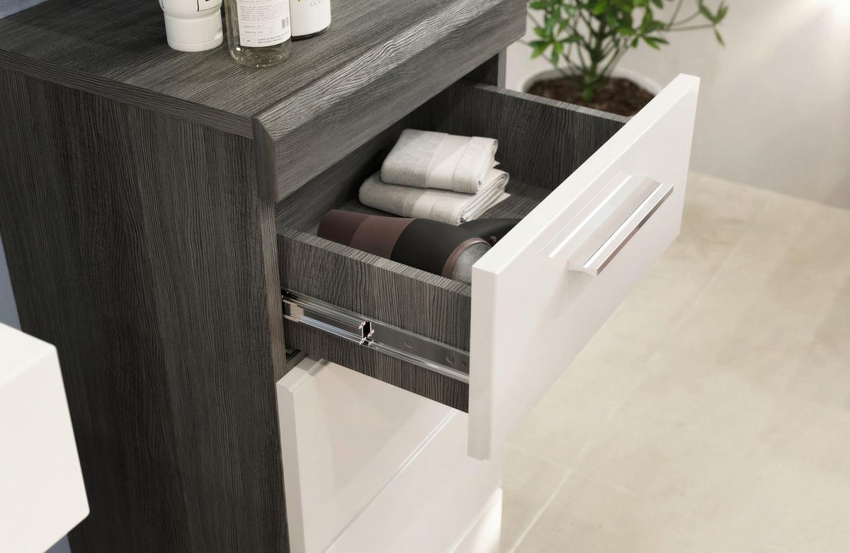 Badezimmer Scout - Weiß Hochglanz/Grau, MODERN, Holzwerkstoff (97cm) - MID.YOU