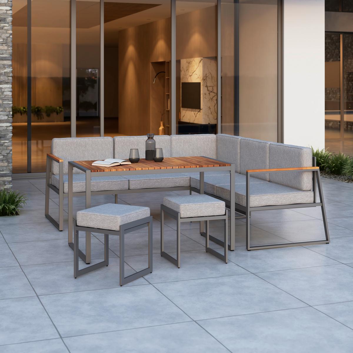 Lounge Garnitúra 5 Részes - natúr/szürke, Modern, textil/fa (190/190cm) - Beldano