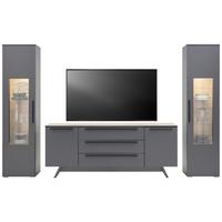 Wohnkombination Modern 3-Tlg. Atlanta Grau/Eiche Dekor - Eichefarben/Silberfarben, MODERN, Glas/Holzwerkstoff (300,3/203,2/46,2cm)