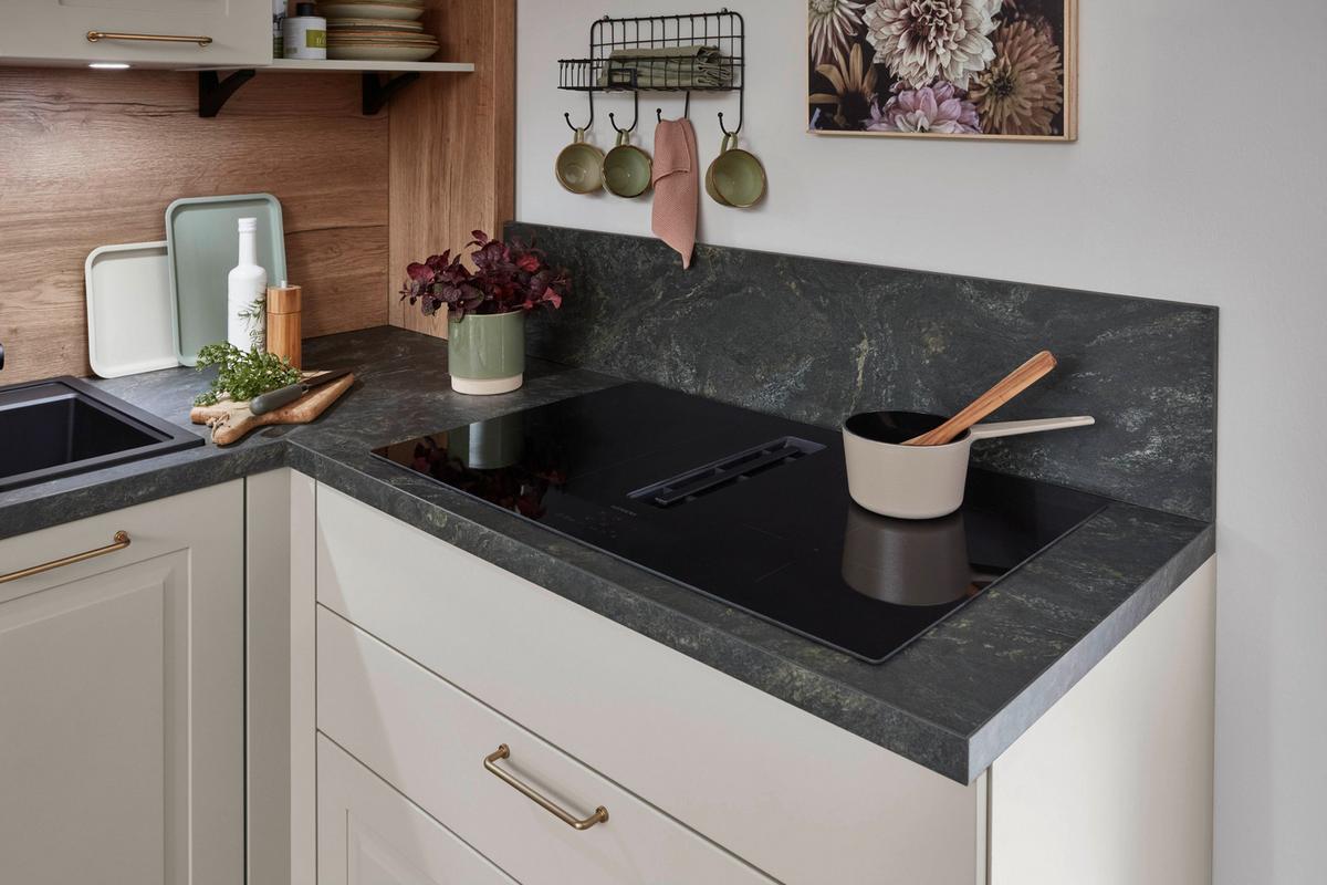 Eckküche Springfield - Sandfarben/Grasgrün, ROMANTIK / LANDHAUS, Holzwerkstoff (270/165cm) - Vertico