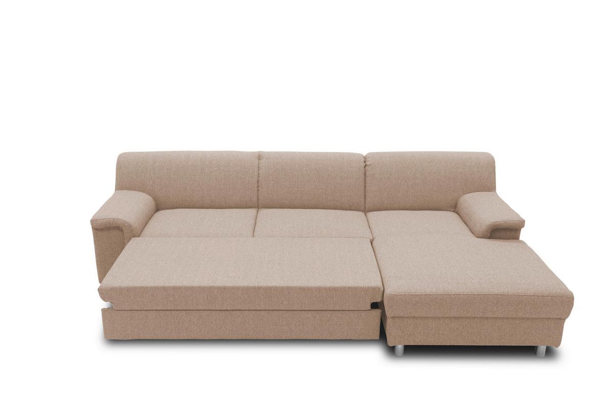 Ecksofa Mit Schlaffunktion Jamie Beige Webstoff - Chromfarben/Beige, KONVENTIONELL, Textil (252/150cm) - MID.YOU