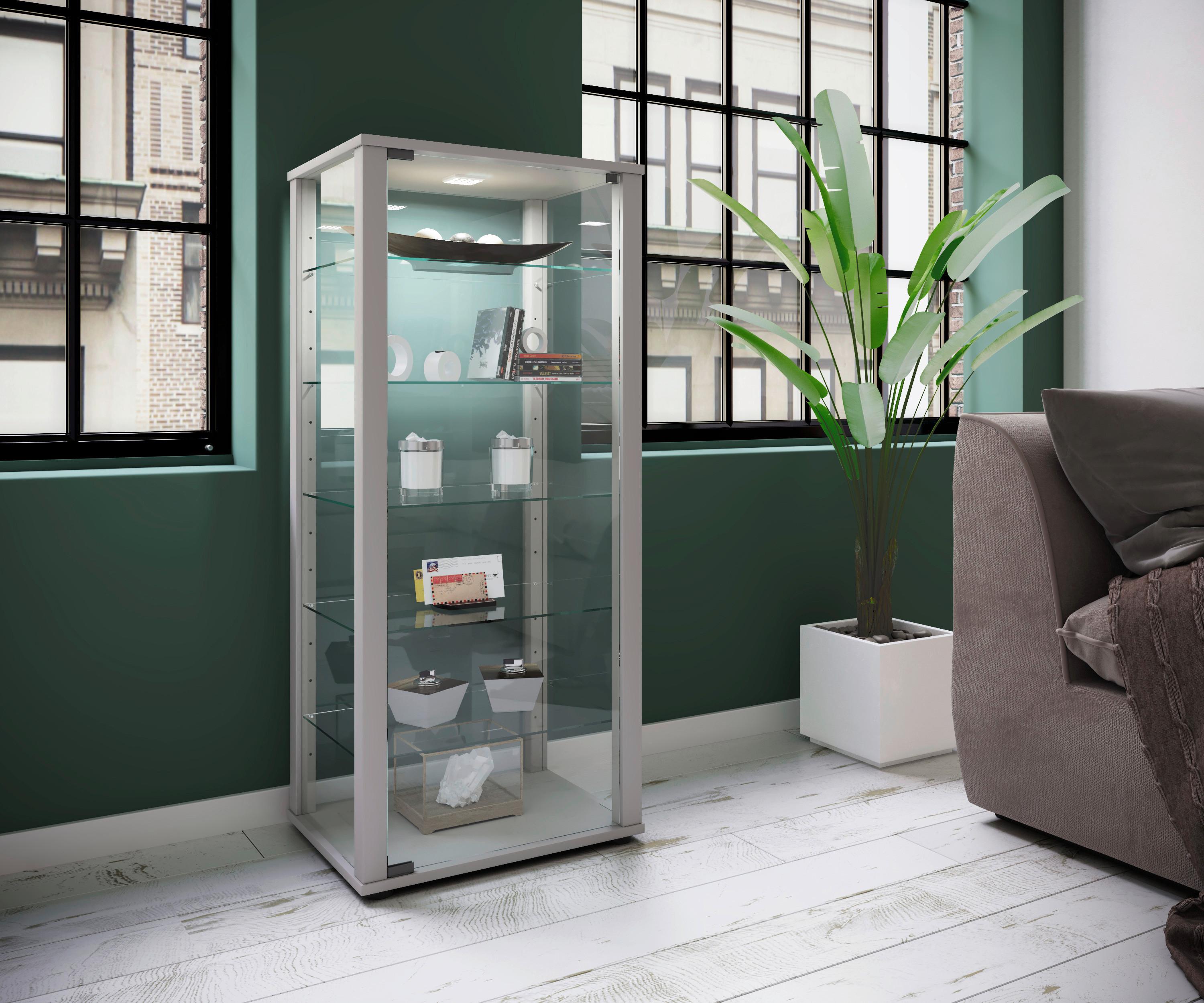 Vitrine Kavisa B: 50 cm Silberfarben - Silberfarben/Schwarz, MODERN, Glas/Holzwerkstoff (50/114,5/38cm) - MID.YOU