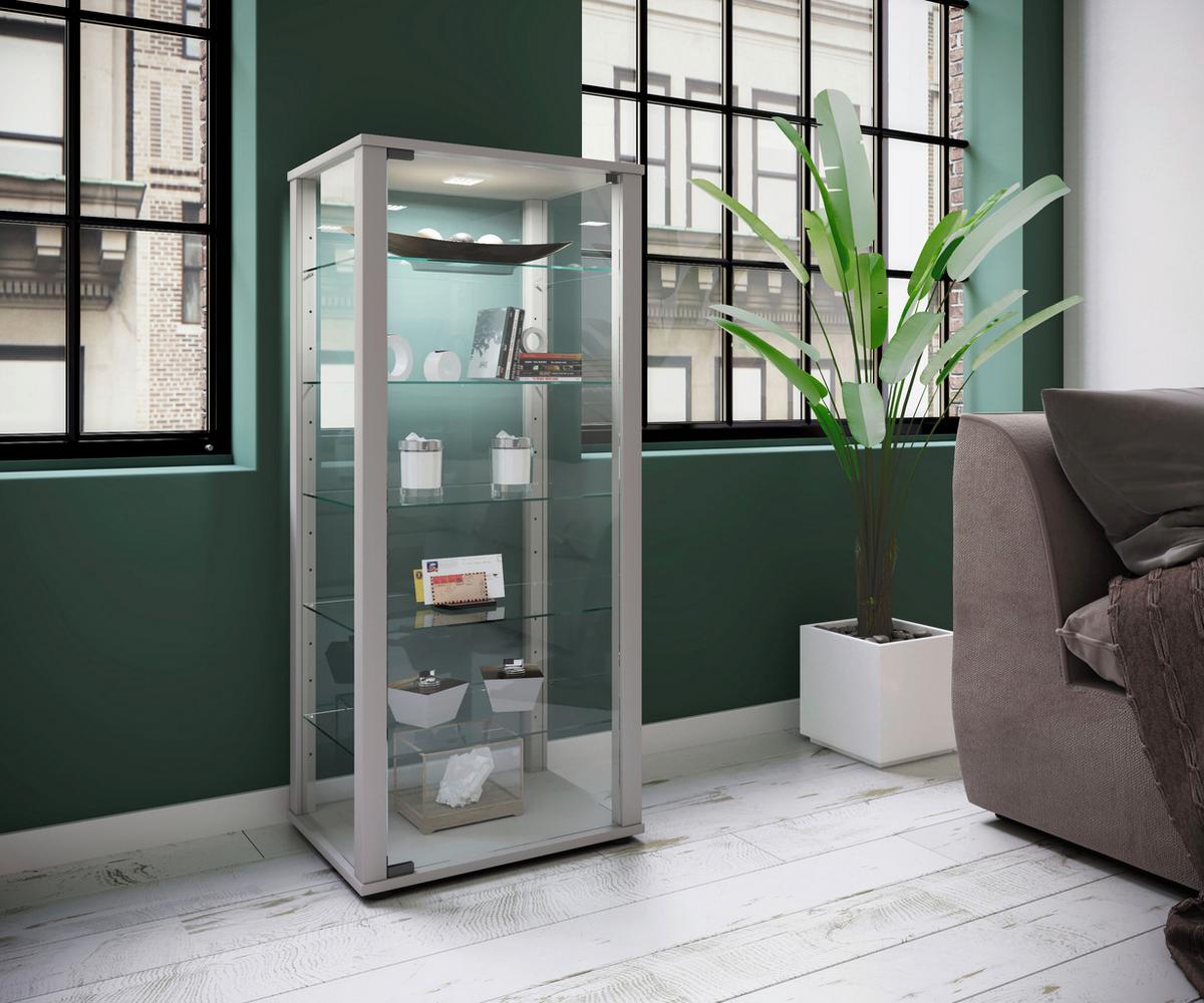 Vitrine Kavisa B: 50 Cm Silberfarben - Silberfarben/Schwarz, MODERN, Glas/Holzwerkstoff (50/114,5/38cm) - MID.YOU