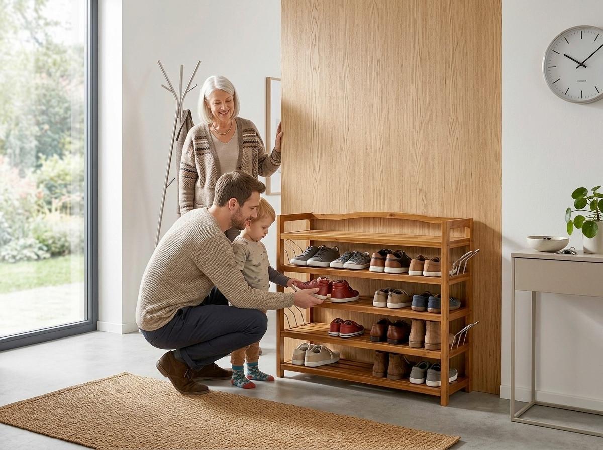 Schuhregal aus Akazienholz 5 Etagen - Akaziefarben, Basics, Holz (26/82/74cm)