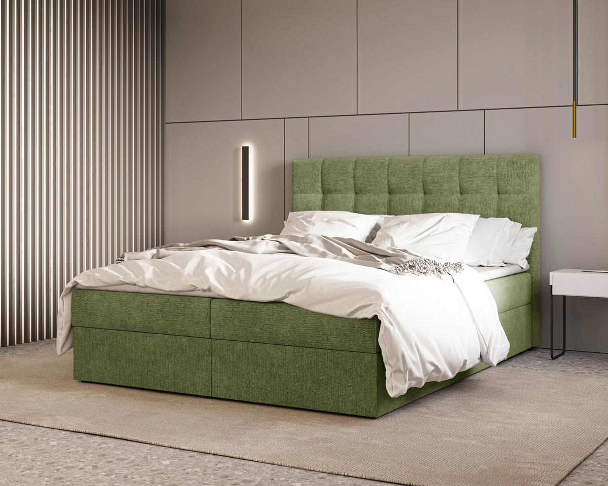 Boxbett Oslo mit Topper 140x200 - Dunkelgrün/Schwarz, MODERN, Holz/Kunststoff (140/200cm) - Livetastic