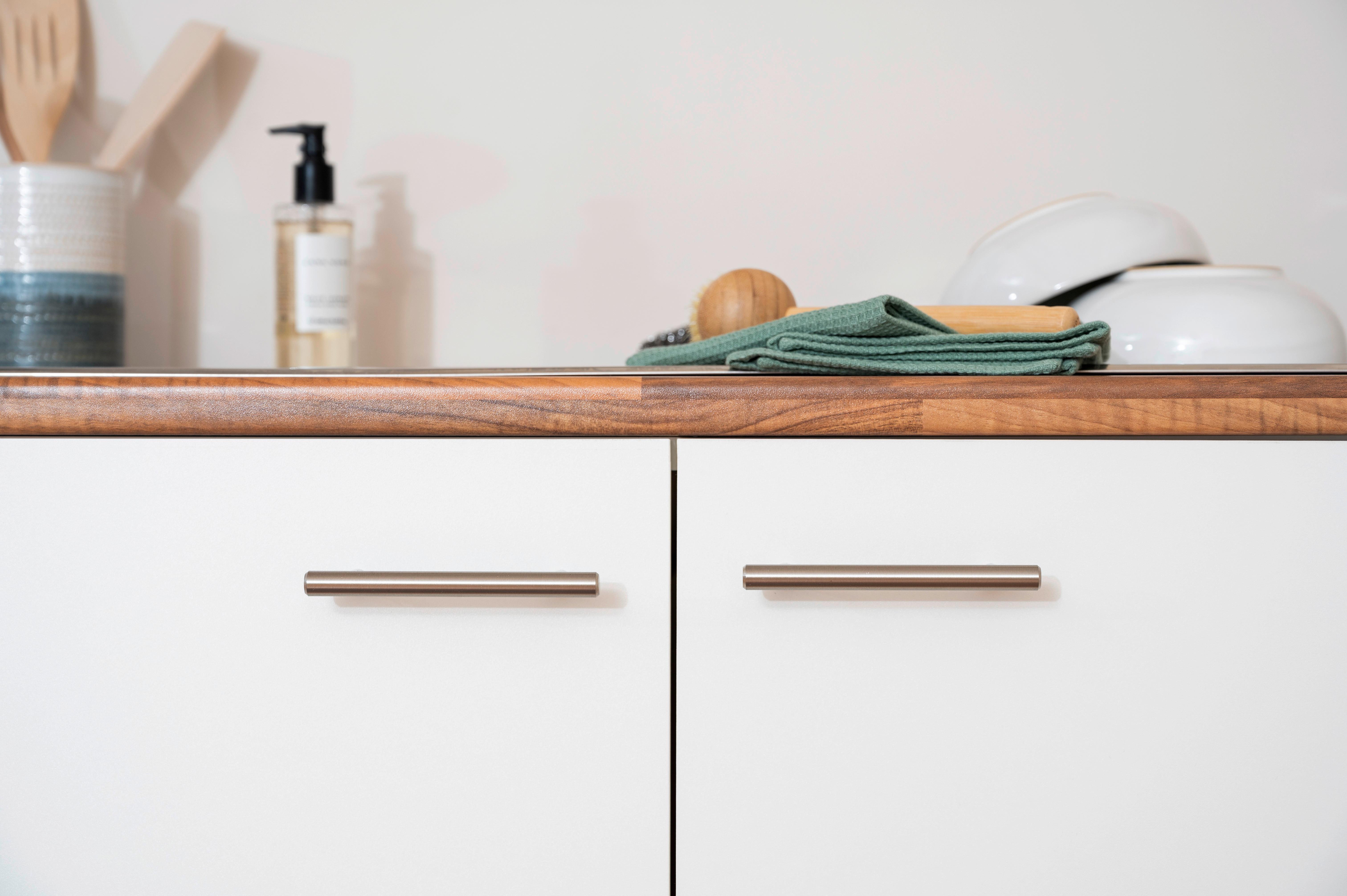 Küchenzeile ECONOMY aus Dekor in Weiß/Nuss Maße