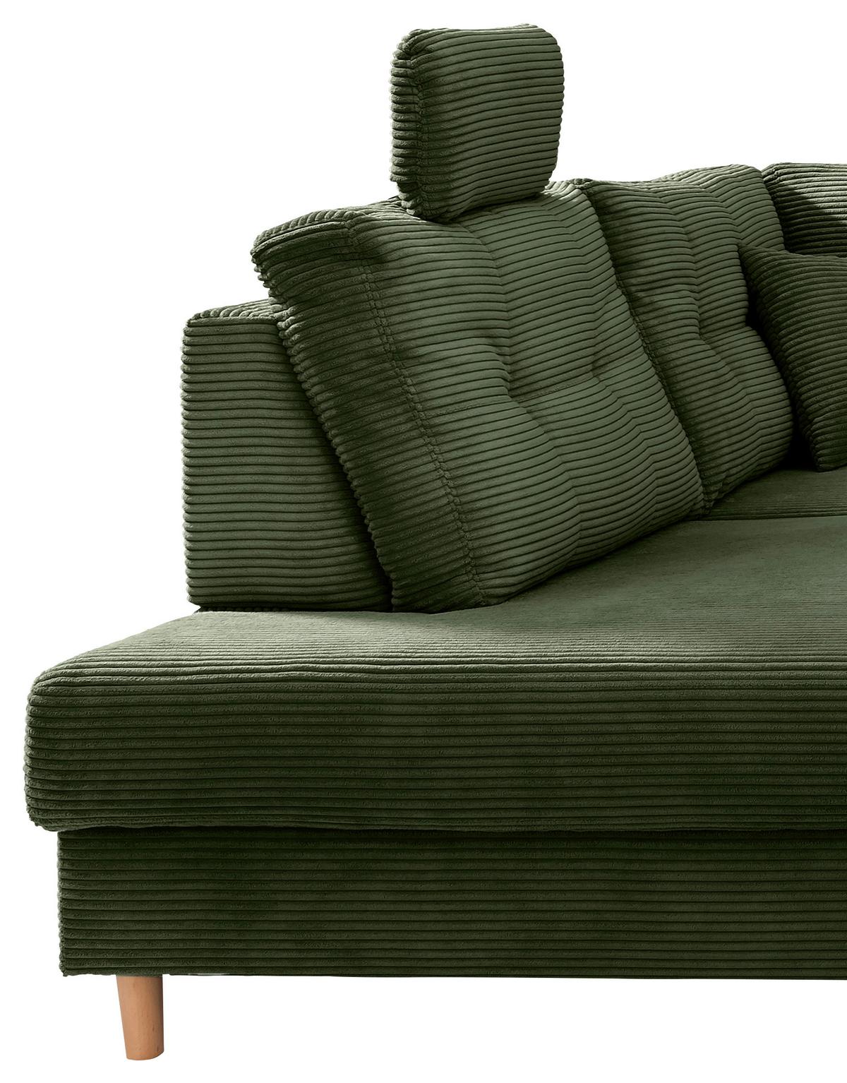 Wohnlandschaft Brizzini mit Schlaffunktion, Dunkelgrün - Dunkelgrün/Naturfarben, MODERN, Textil (206/338-352/176cm) - Livetastic