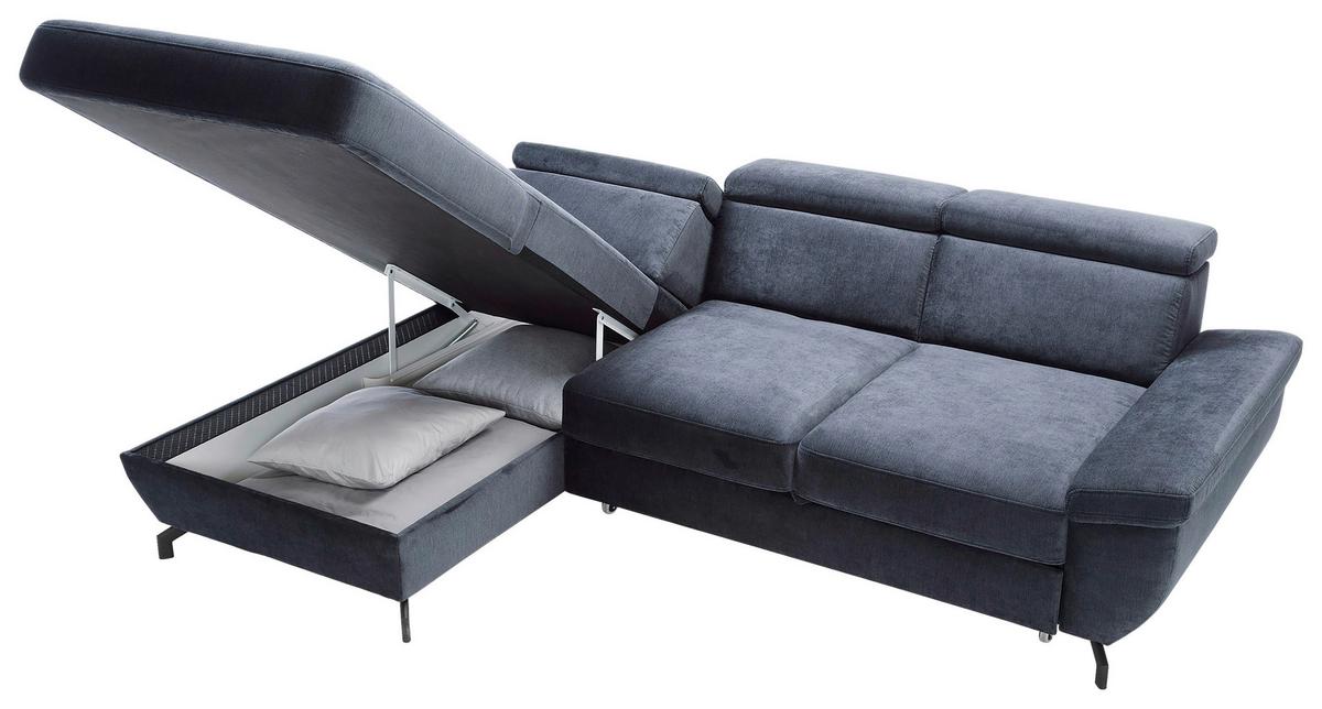Ecksofa Rima - Silberfarben/Dunkelblau, MODERN, Textil (182/262cm) - Trendmanufaktur