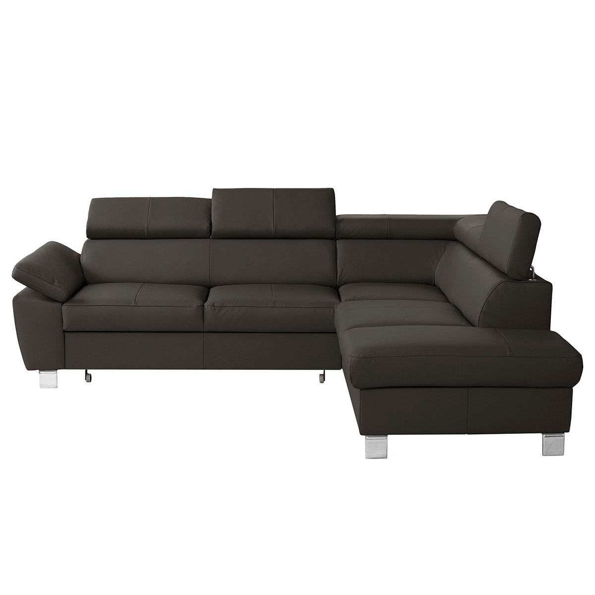 Ecksofa Lugano Teilleder Dunkelbraun 248x208 - Chromfarben/Dunkelbraun, Design, Leder/Textil (248/208cm) - Livetastic