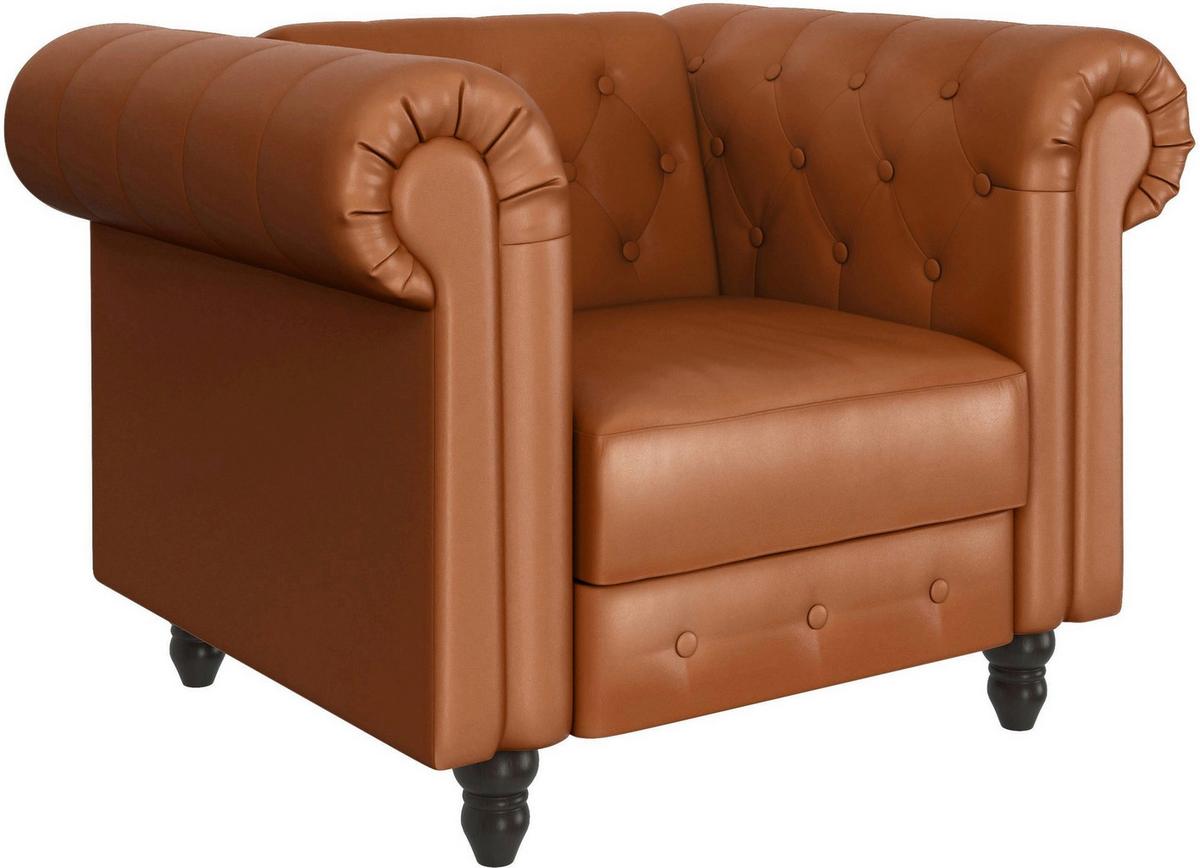 Sessel Firenze Cognac, Relaxfunktion - Cognac/Schwarz, Basics, Textil (111/83/87cm) - Livetastic