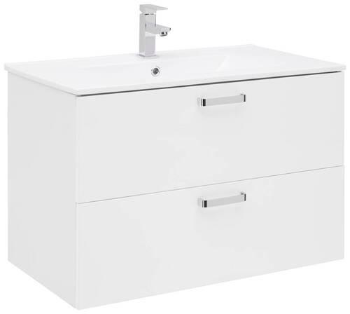 Waschbecken mit Unterschrank B: 81 cm Weiß - Weiß Hochglanz/Weiß, KONVENTIONELL, Keramik/Holzwerkstoff (81/56/46,5cm) - Ondega