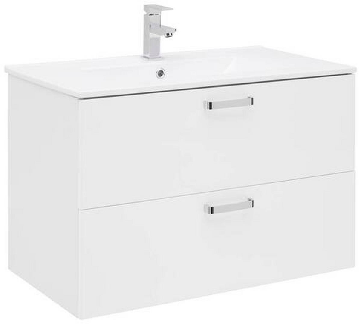 Waschbecken mit Unterschrank B: 81 cm Weiß - Weiß Hochglanz/Weiß, KONVENTIONELL, Keramik/Holzwerkstoff (81/56/46,5cm) - Ondega