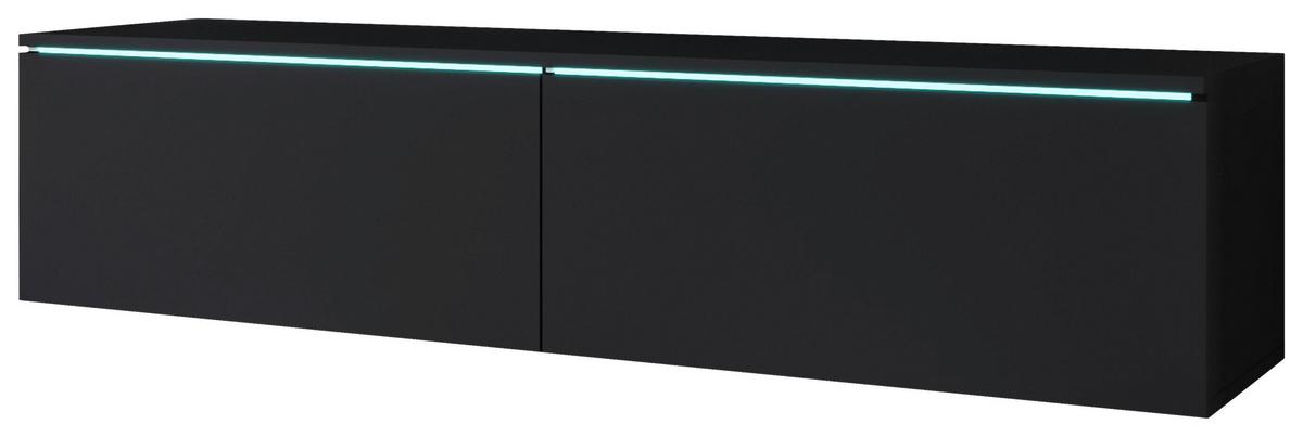Nízká komoda s LED osvětlením 140 cm - šedá/černá, Basics, kompozitní dřevo/plast (140/30/33cm) - P & B