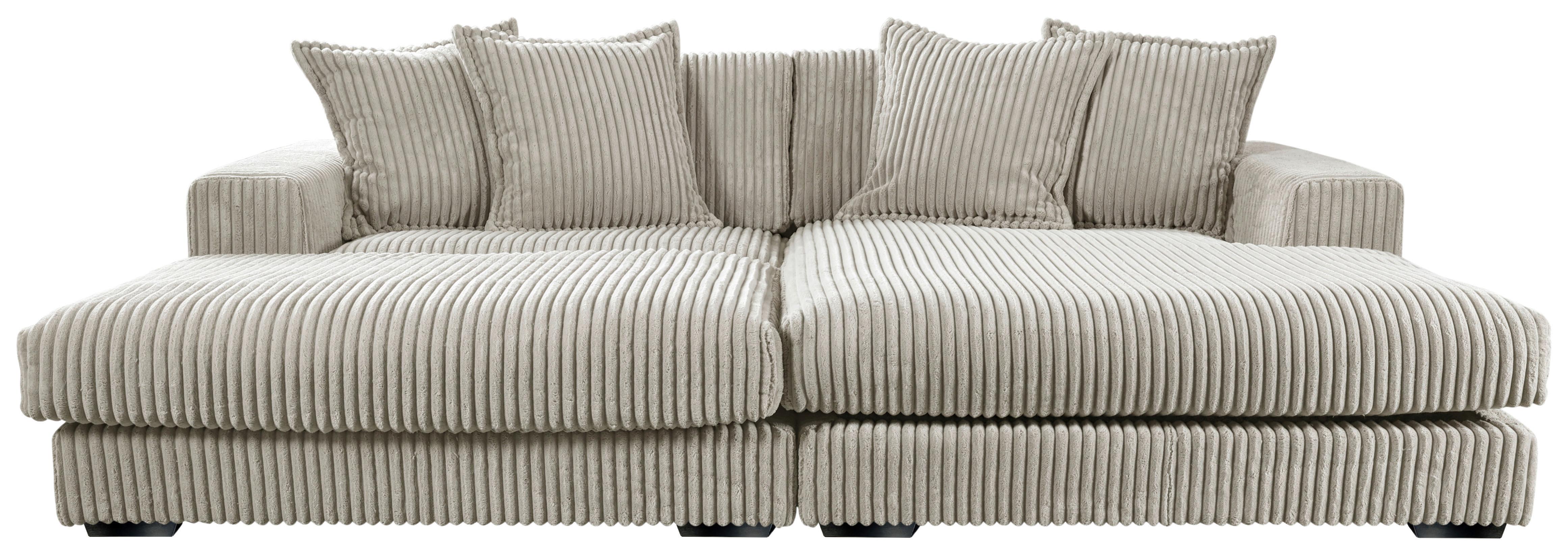 Ecksofa Funny Links mit Hocker Hellgrau, Schenkel: 195x285 cm - Hellgrau/Schwarz, Basics, Textil (195/285cm) - Livetastic