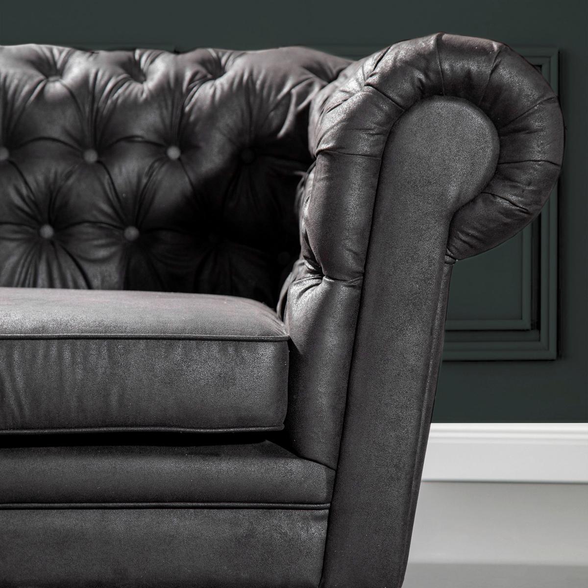 Chesterfield-Sofa Slopes Dunkelgrau 3-Sitzer - Dunkelgrau/Dunkelbraun, KONVENTIONELL, Textil (203/79/93cm) - Livetastic