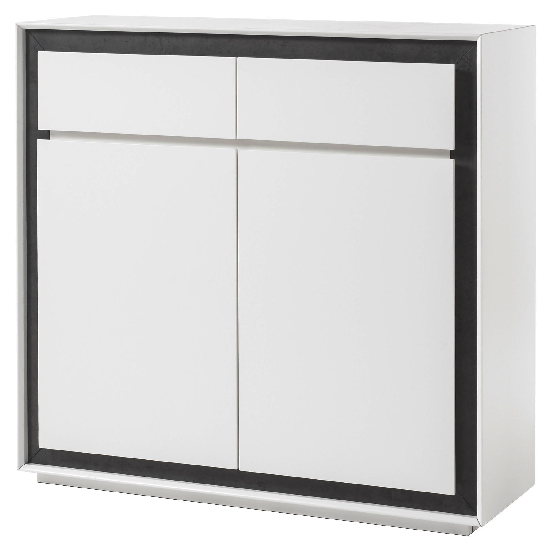Highboard Durban B:120cm Weiß Matt/ Betonoptik Dunkel - Weiß/Grau, MODERN, Holzwerkstoff (120/114/40cm)