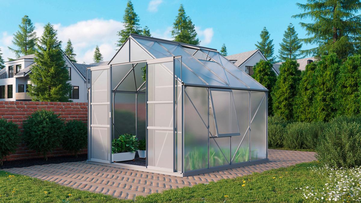 Gewächshausbausatz Meridian 2 6700 6,7 M2 Metall/kunststoff - Alufarben, Basics, Kunststoff/Metall (258/232/231,8cm)