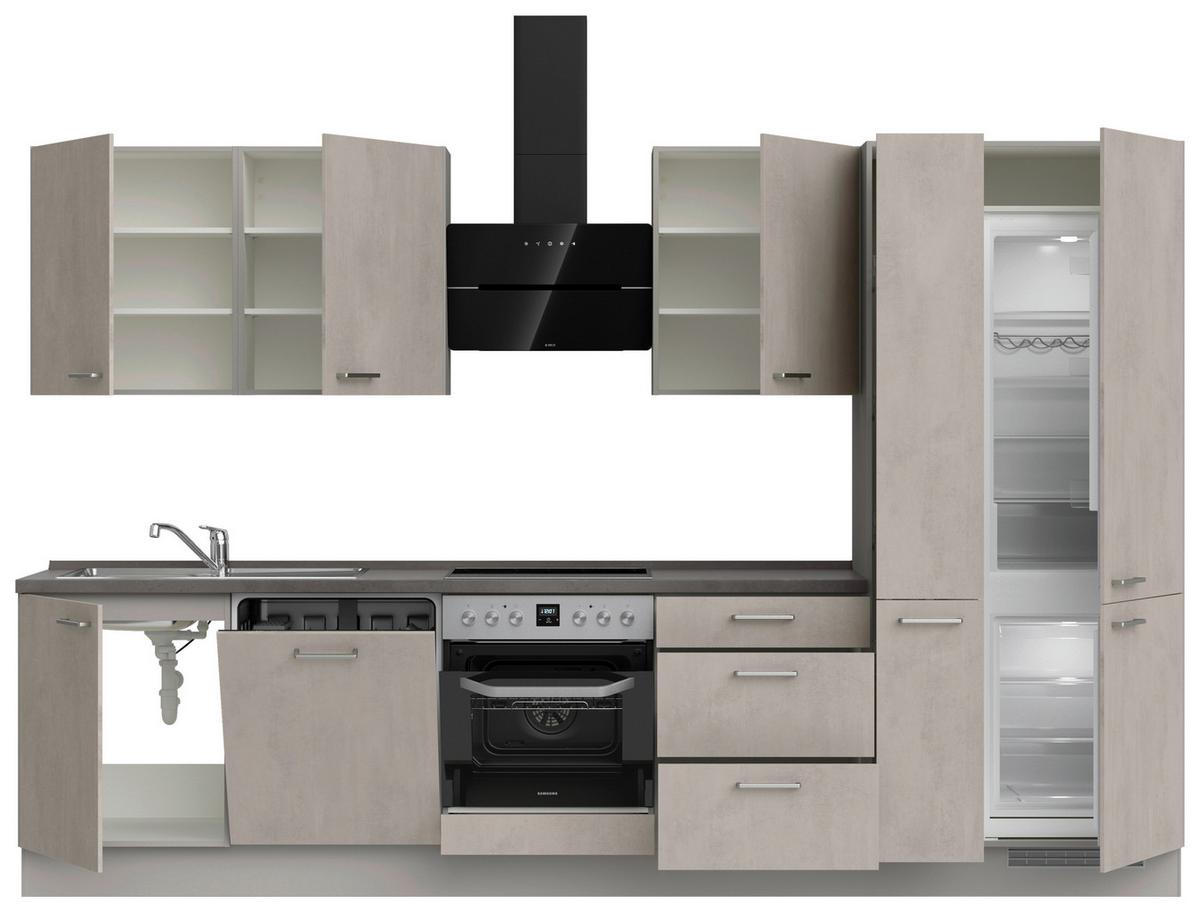 Kuchynská linka 330 cm, šedý betón/ kamenná šedá - sivá/farba ušľachtilej ocele, Modern, kov/kompozitné drevo (330cm) - Nobilia