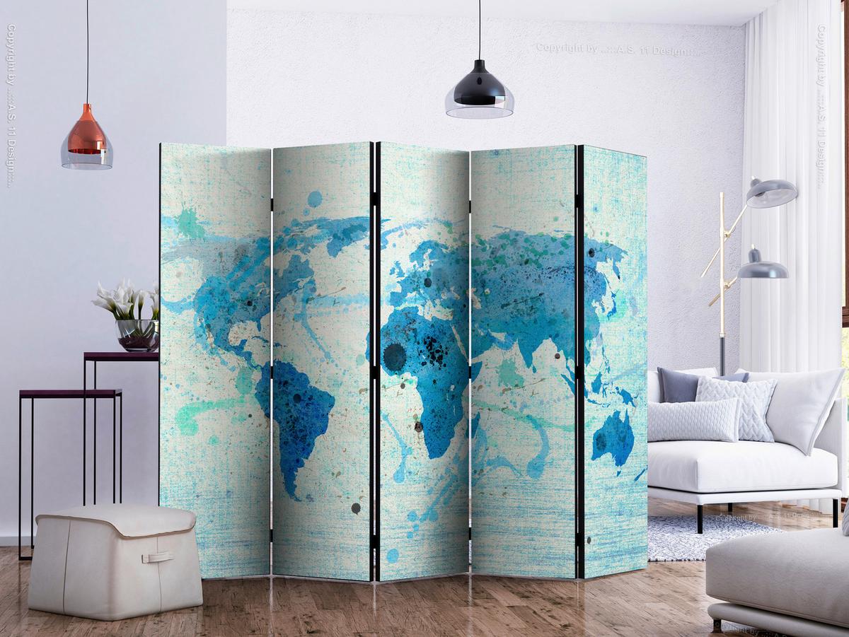 Paravent Multicolor Hellblau B: 225 Cm - Multicolor/Hellblau, Basics, Holz/Textil (225/172/3cm) - artgeist