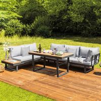 Loungegarnitur 3-Tlg San Jose aus Metall mit Kissen - Anthrazit/Braun, MODERN, Holz/Textil (210/75/210cm) - Gardenson