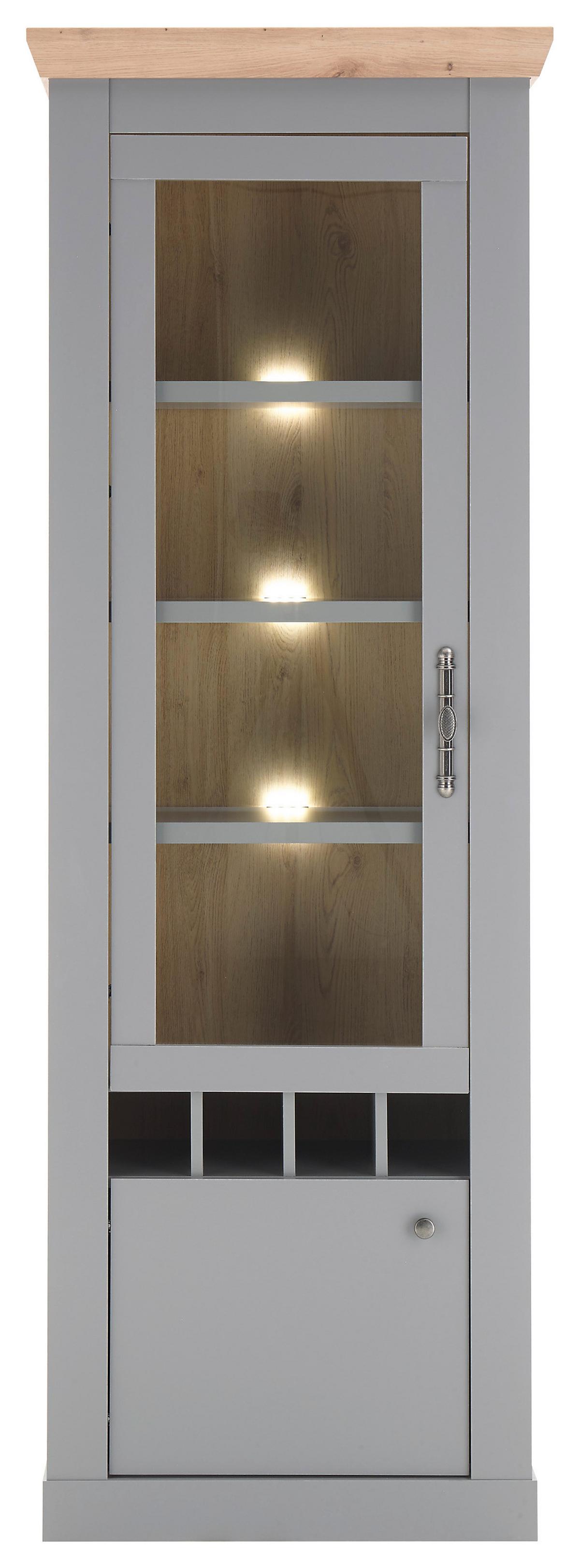 Vitrine Chambord Hellgrau/Eiche Dekor B: 71cm - Eichefarben/Hellgrau, Design, Holzwerkstoff (71/201/37cm) - MID.YOU