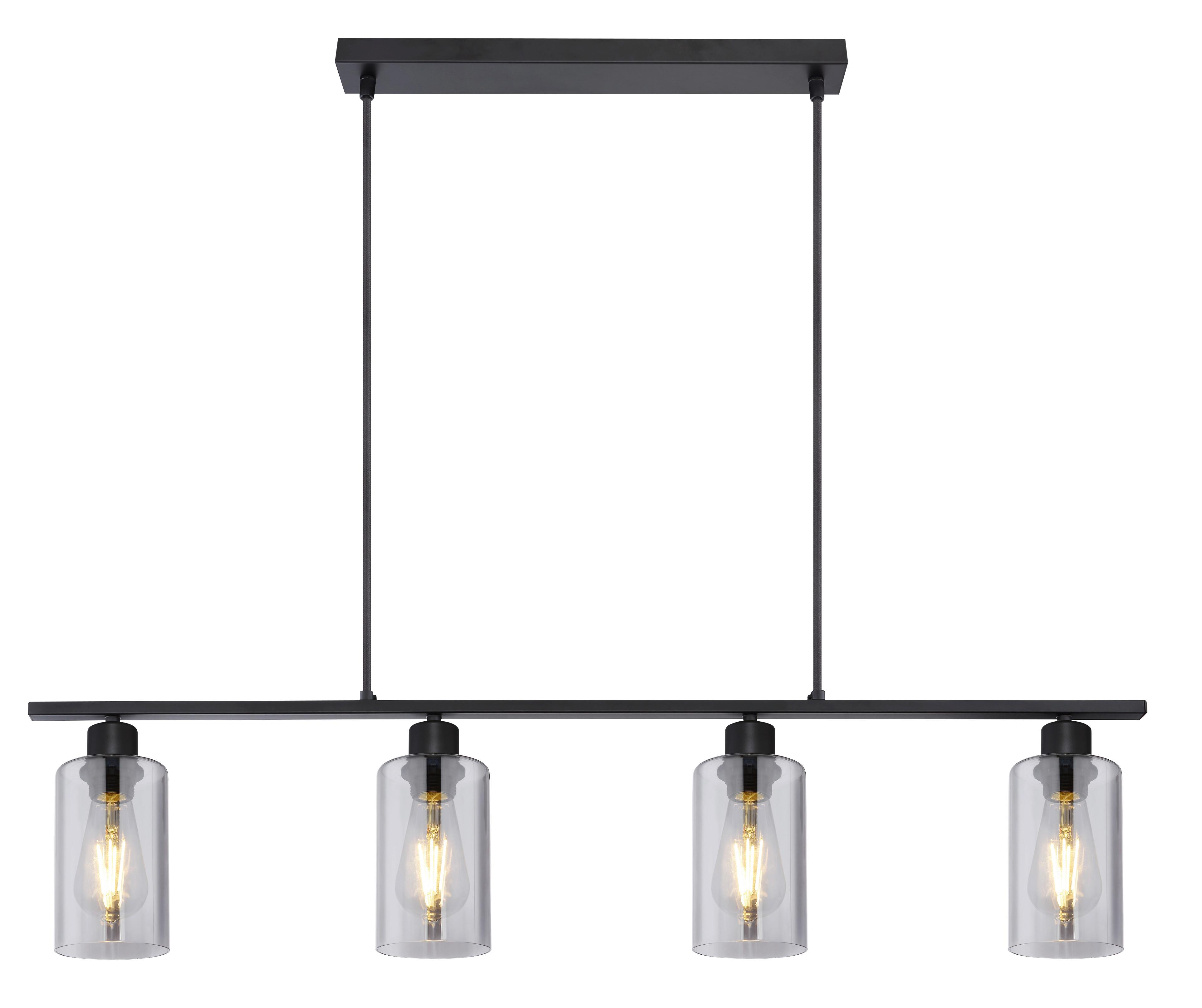 Hängeleuchte Hadera H: 120 Cm 4-Flammig, Rauchglas - Schwarz, Basics, Glas/Metall (98/10/120cm) - Globo