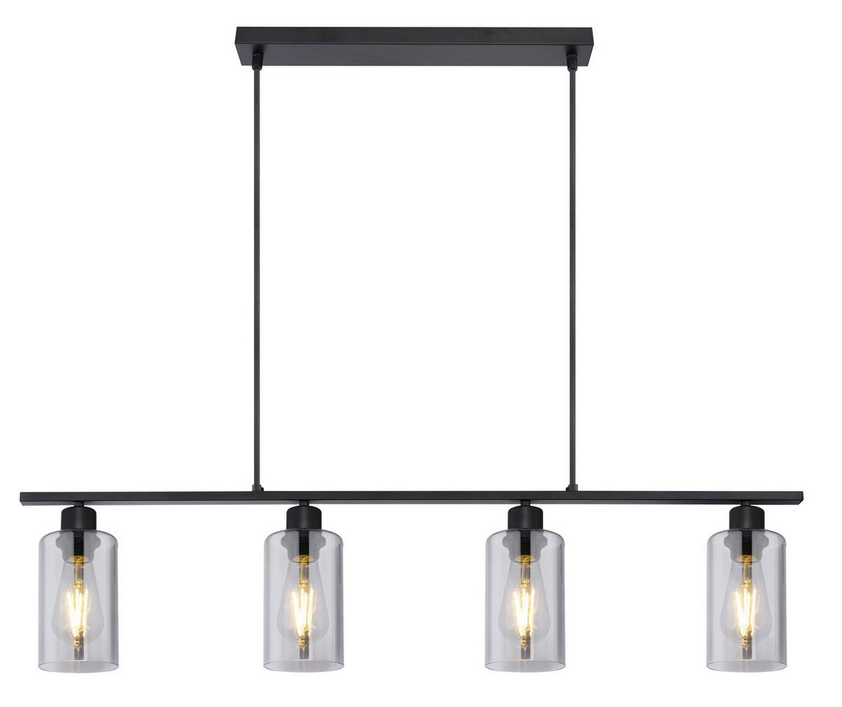 Hängeleuchte Hadera H: 120 Cm 4-Flammig, Rauchglas - Schwarz, Basics, Glas/Metall (98/10/120cm) - Globo