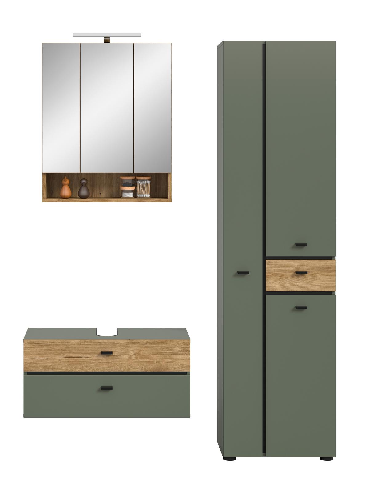 Badezimmer Aqua Grün/Eichefarben B: 126cm - Eichefarben/Schwarz, Trend, Glas/Holzwerkstoff (126cm) - MID.YOU