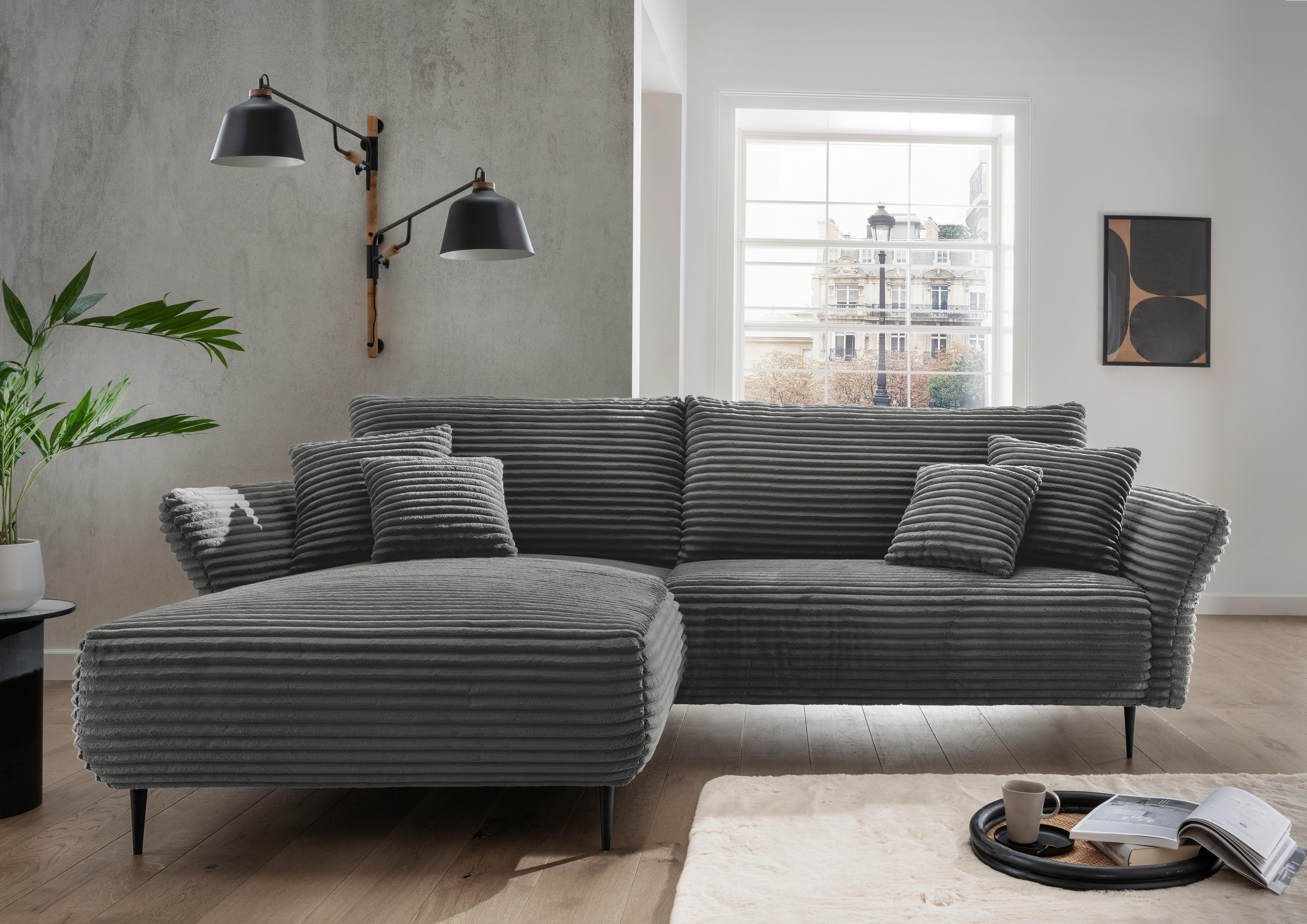 Ecksofa Vanilla Anthrazit S: 178x264-302 cm - Anthrazit/Schwarz, Design, Textil (178/264-302cm) - Livetastic