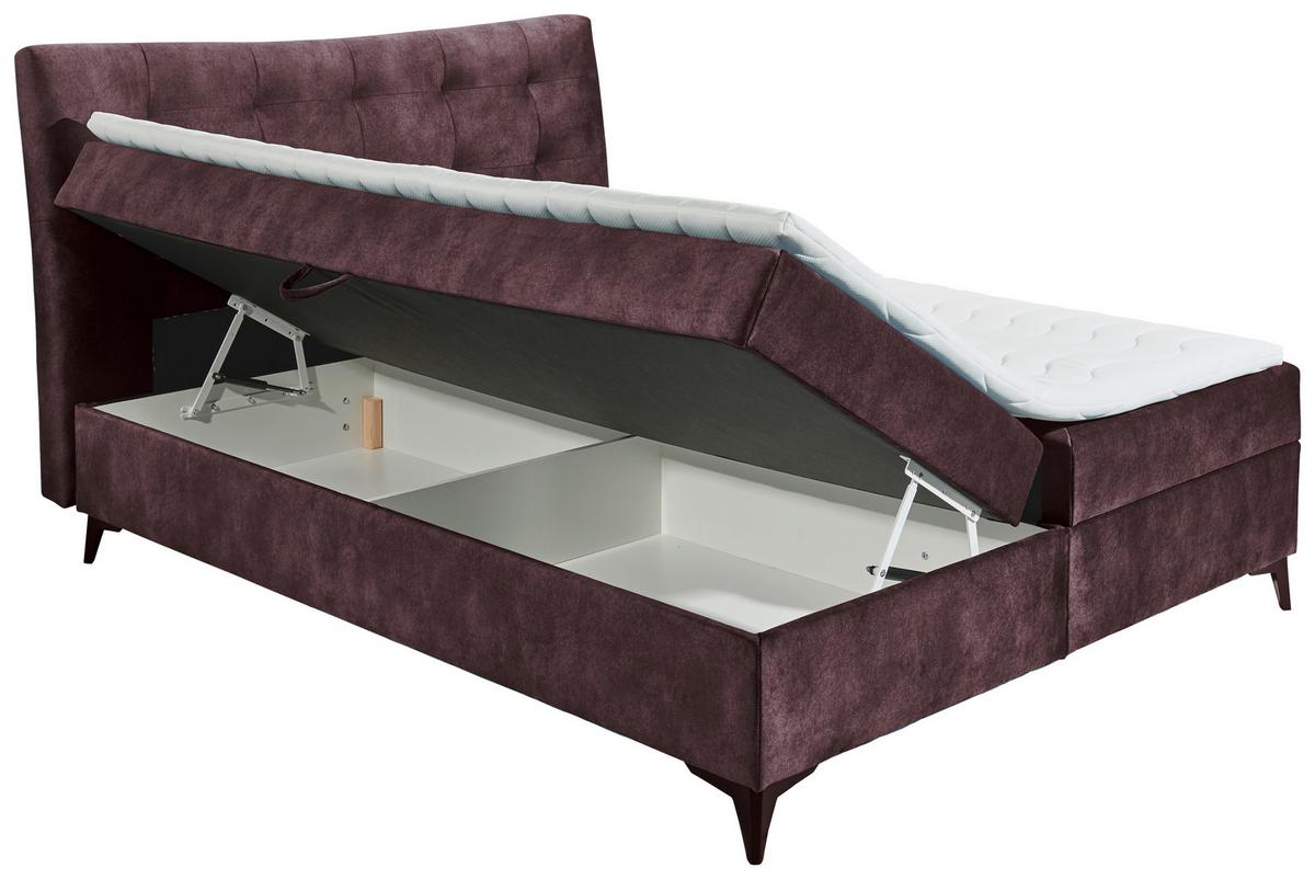 Boxbett Mit Topper+bettkasten 180x200 Cm Melrose - Aubergine/Schwarz, MODERN, Holzwerkstoff/Textil (180/200cm) - MID.YOU
