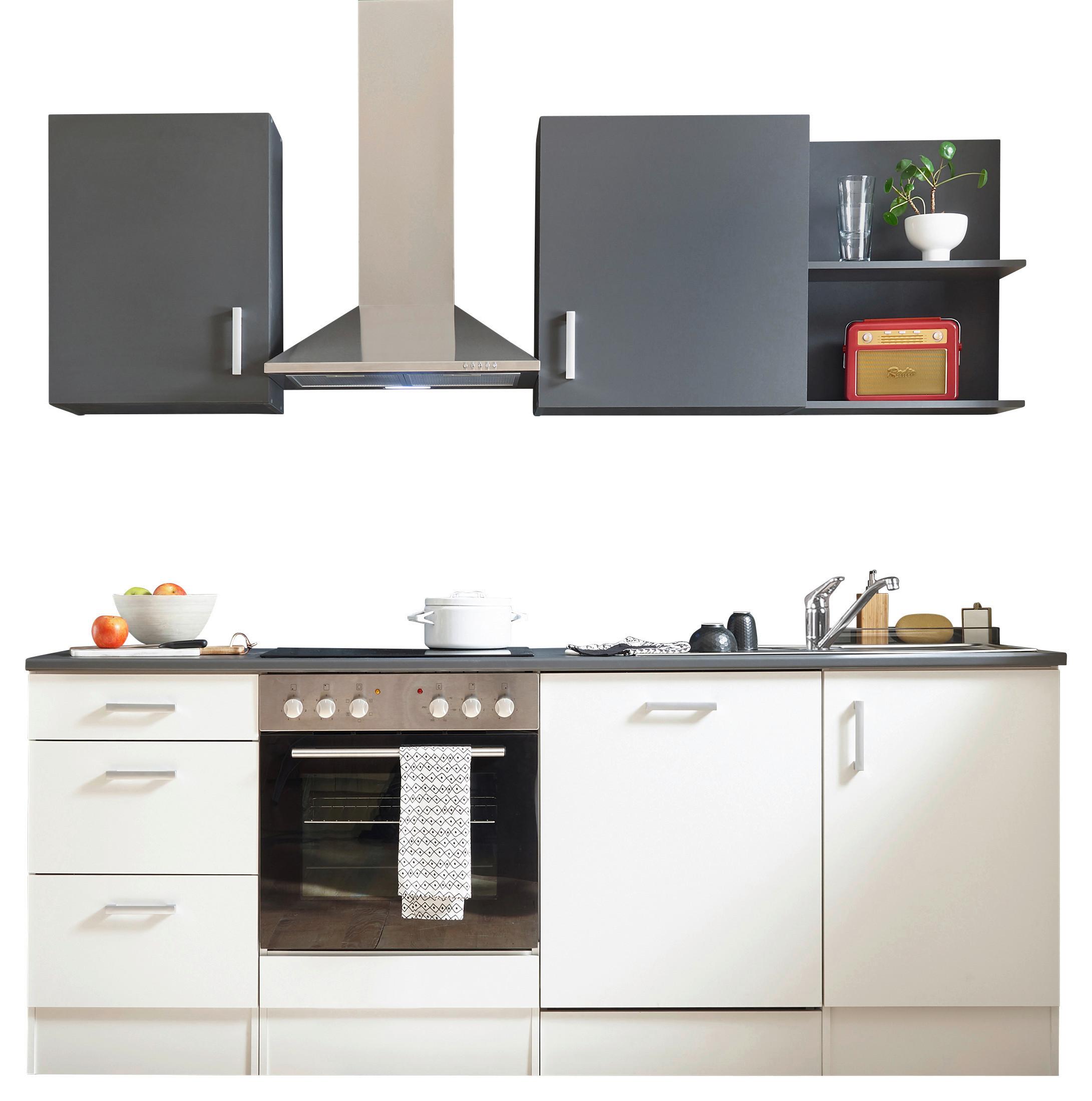 Kuchynský blok CORNER bez spotrebičov, šírka 220 cm - biela/antracitová, Basics, kompozitné drevo/plast (220cm) - MID.YOU