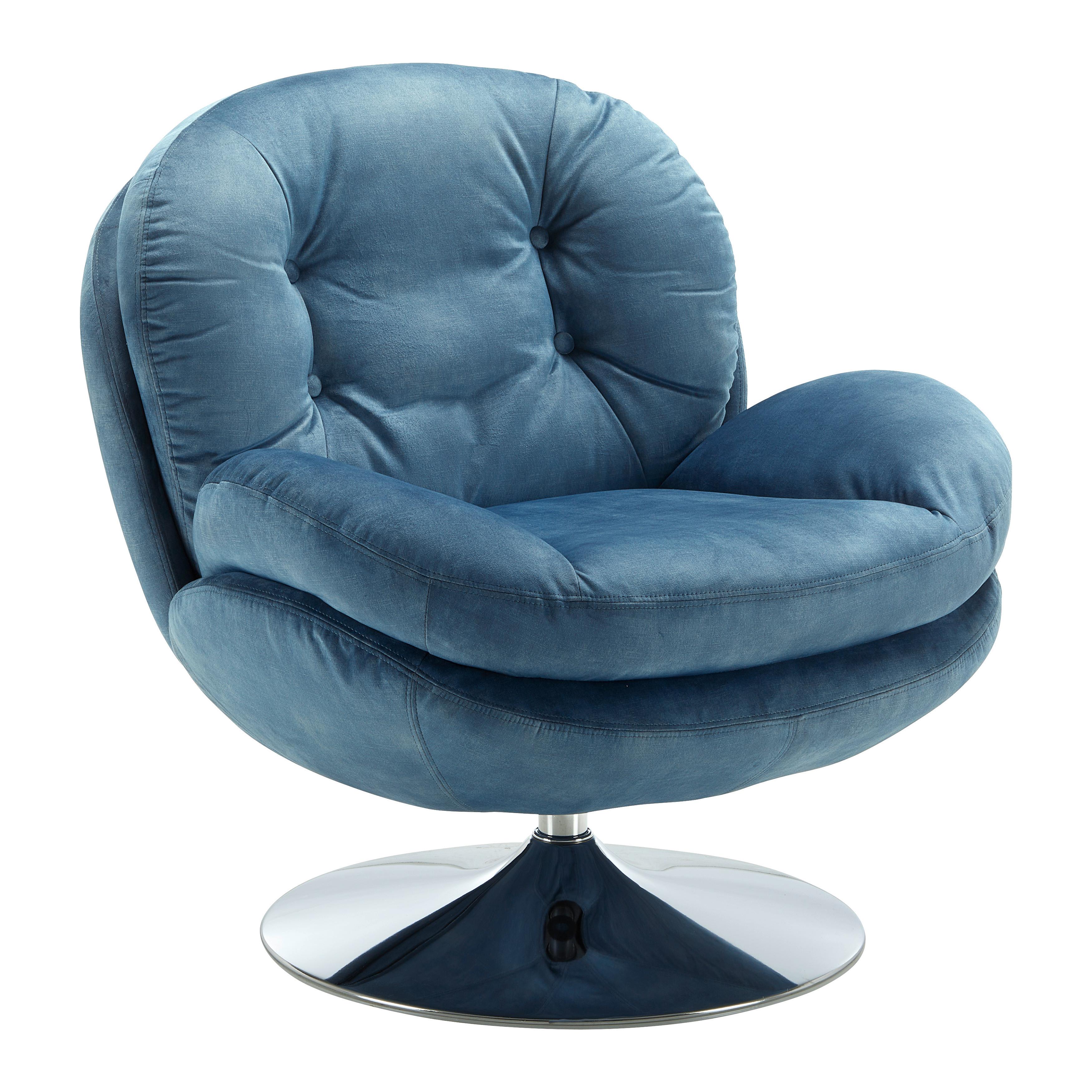 Křeslo ze sametu s chromovou nohou Ommy - modrá/barvy chromu, Moderní, kov/textil (82,5/84,5/85,5cm) - P & B