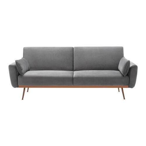 Rozkládací pohovka s polštáři GUILIA, šedá - šedá/měděné barvy, Moderní, kov/dřevo (211/85/83cm) - Modern Living