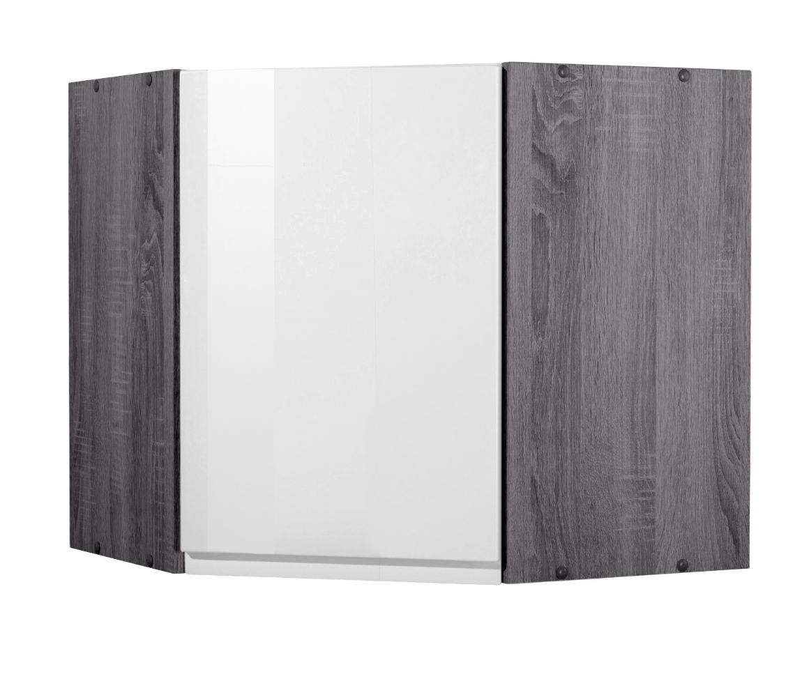 Eckoberschrank Cardiff 60 cm Weiß/Vintage 1 Drehtür - Weiß Hochglanz/Grau, Basics, Holzwerkstoff (60/57/60cm) - Held