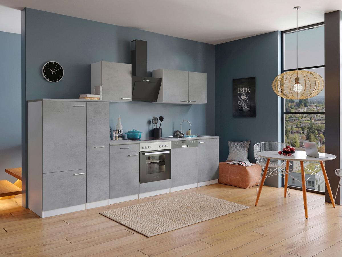 Küchenblock Malia B: 310 cm Grau, mit Geräte - Weiß/Grau, Basics, Holzwerkstoff (310cm) - Respekta