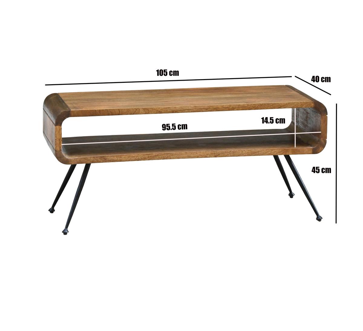 COUCHTISCH Mangoholz B: 105cm - Schwarz/Braun, Design, Holz/Metall (105/40/45cm) - Livetastic